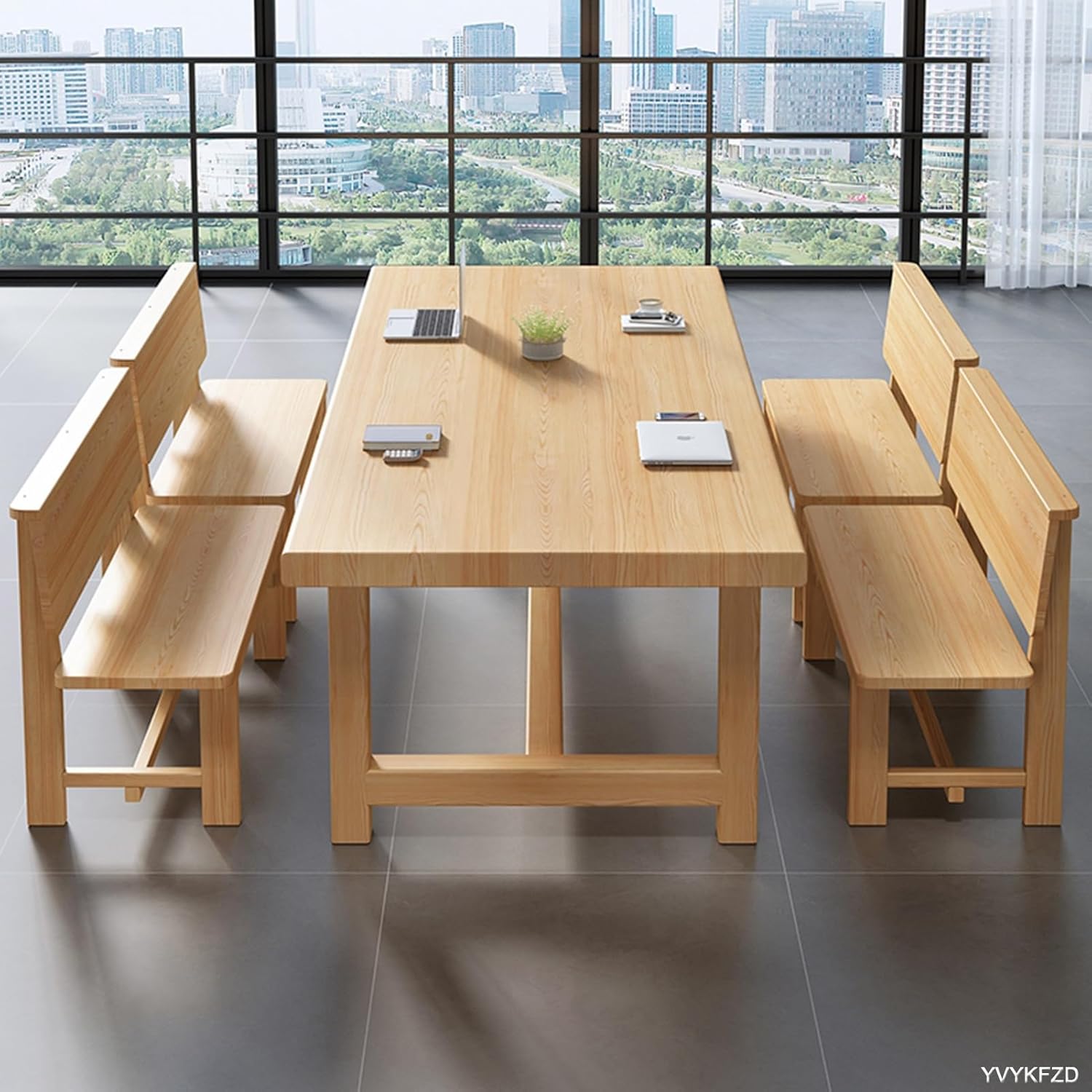 YVYKFZD Modern Wood Garden Bench, Outdoor Patio Bench Seat, Weatherproof Park Bench Chair with Backrest, Easy to Assemble, for Garden, Porch, Balcony, Poolside, Park (Color : Log Color, Size : 80x50