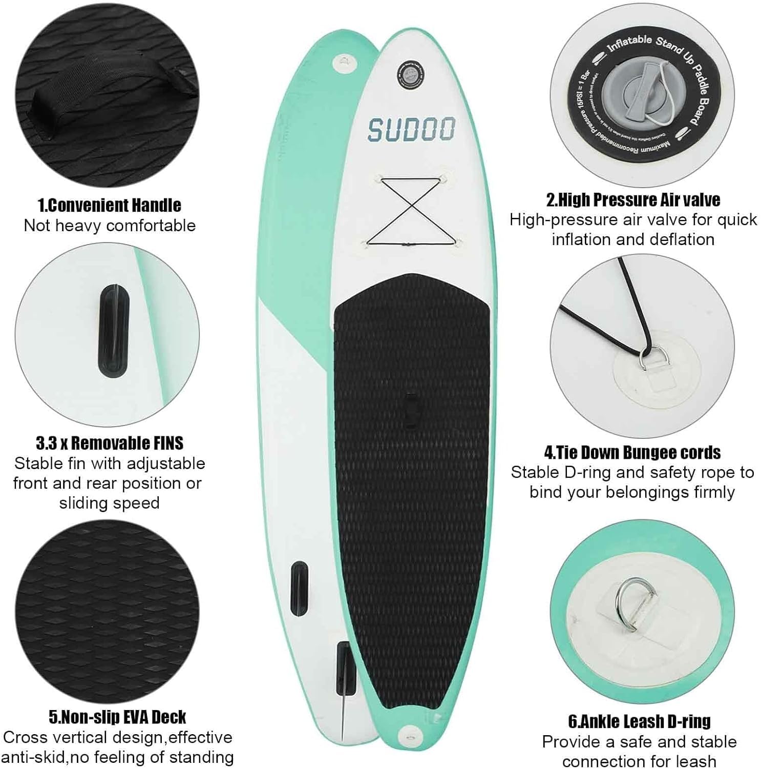 10FT Aufblasbares SUP Board Set, Stand Up Paddle Board mit Paddel, Surfbrett für Erwachsene & Anfänger