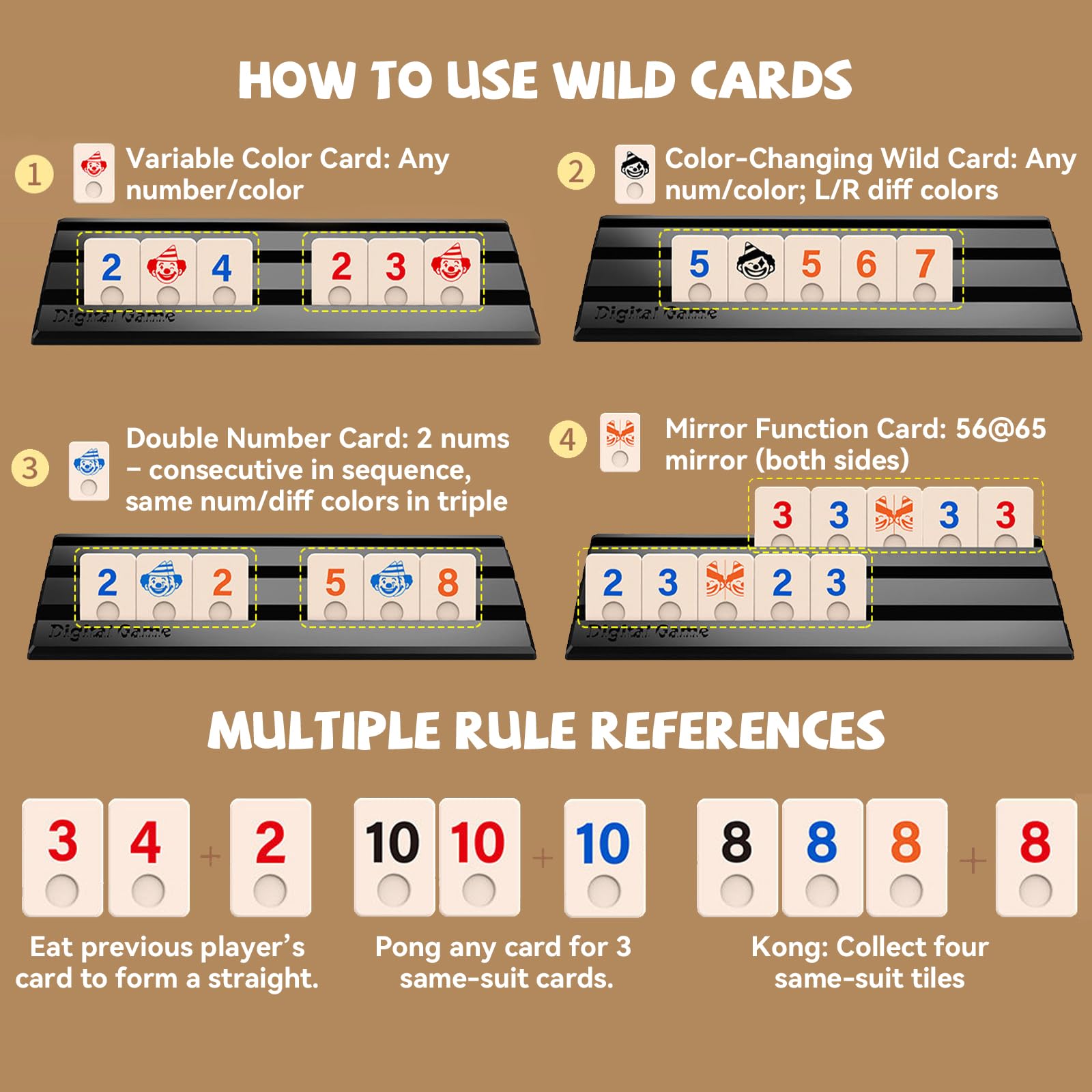 Juego De Mini Rummy Clásico con 104 Tarjetas y 4 Tarjeteros, Conveniente Juegos de Mesa Rummy para 2-4 Personas, es la Opción Ideal para Fiestas Familiares (Grandes)