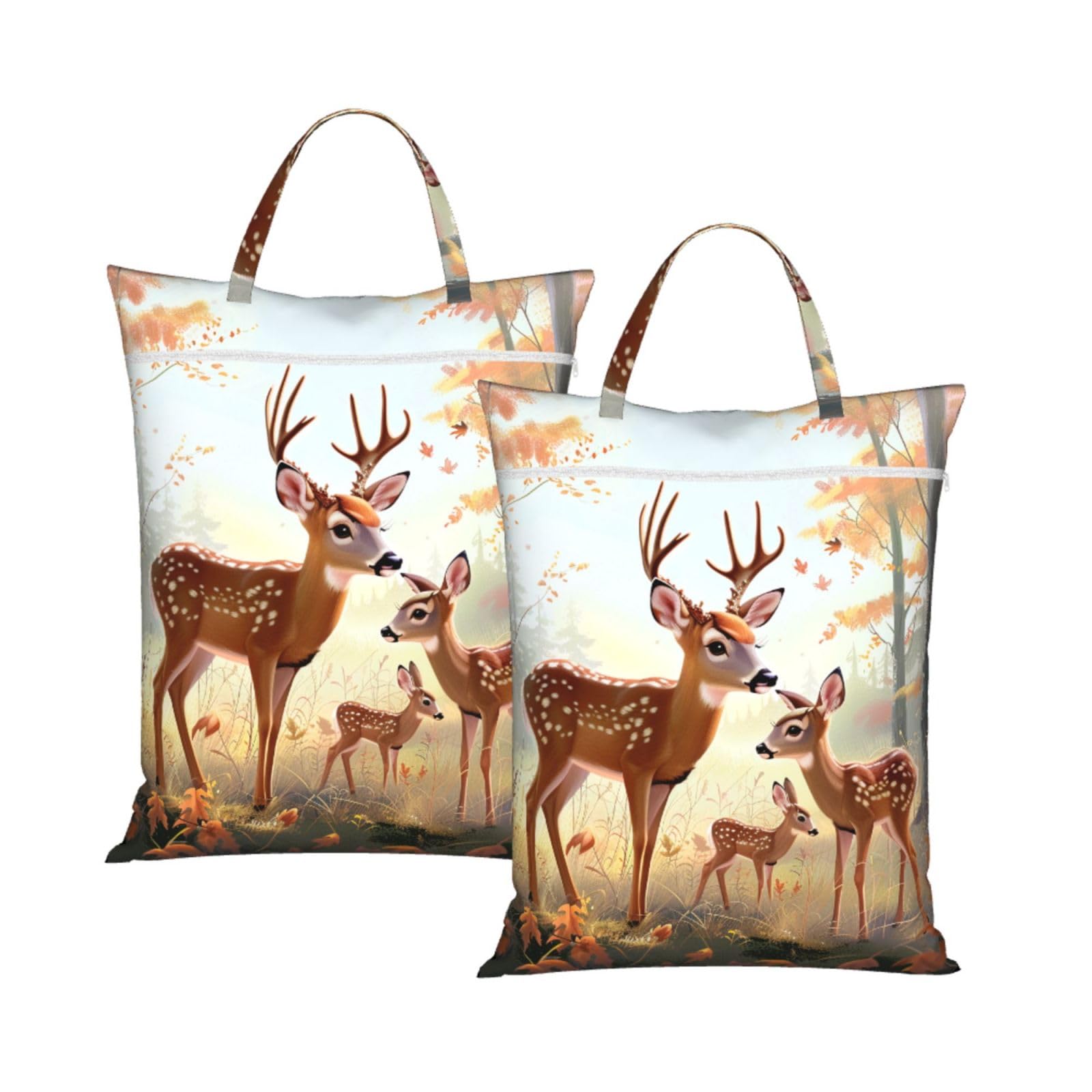 Large Travel Laundry Bags,Cute Deers Print with Handle Foldable Laundry Bag for Holidays Gym Swimming and Family Trips, 2Pcs