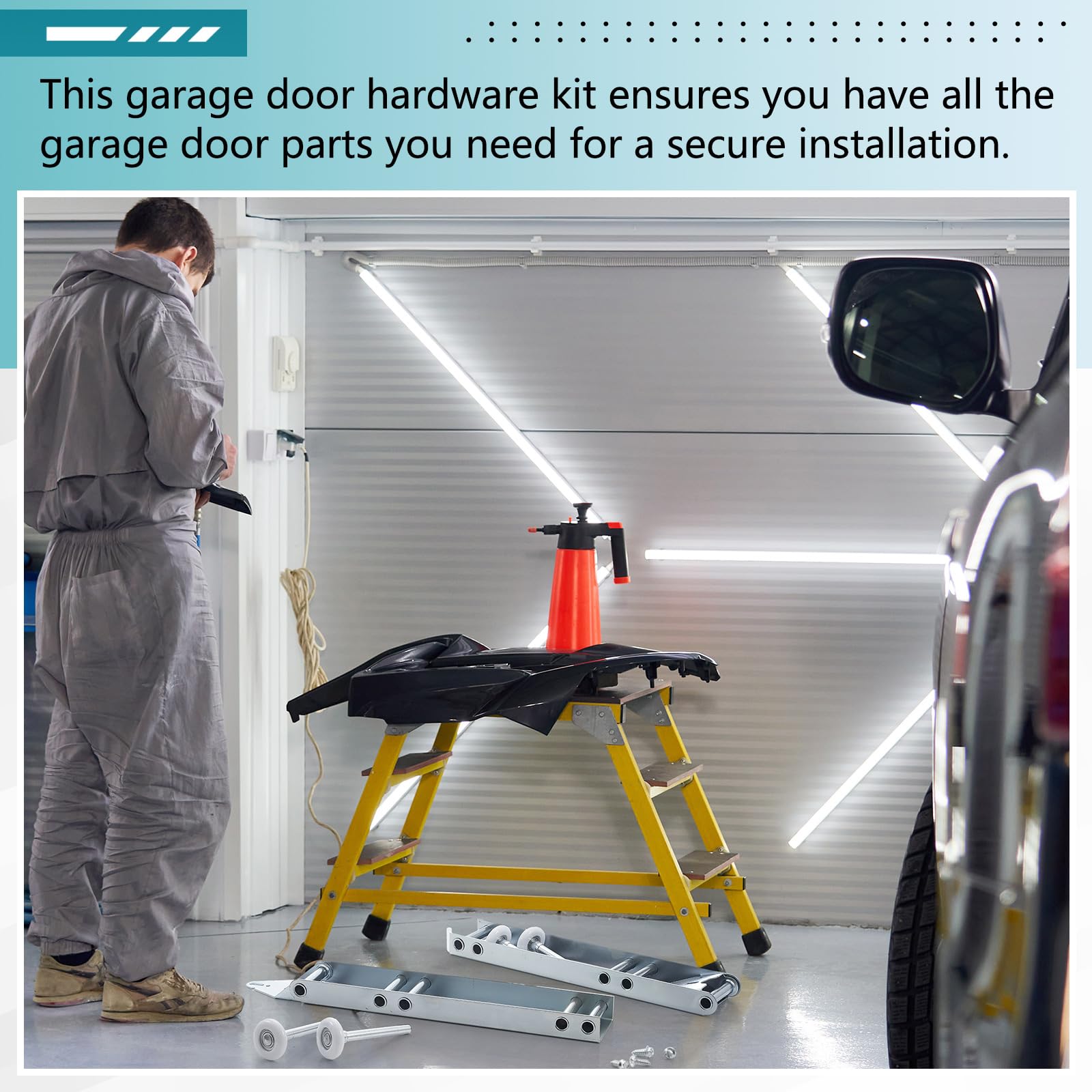 Tandefio Set di 2 staffe per fissaggio rapido per porta del garage, incluse 2 rulli 4 viti, parti per porte del garage e hardware, parti per porte del garage in acciaio di ricambio per rinforzo della