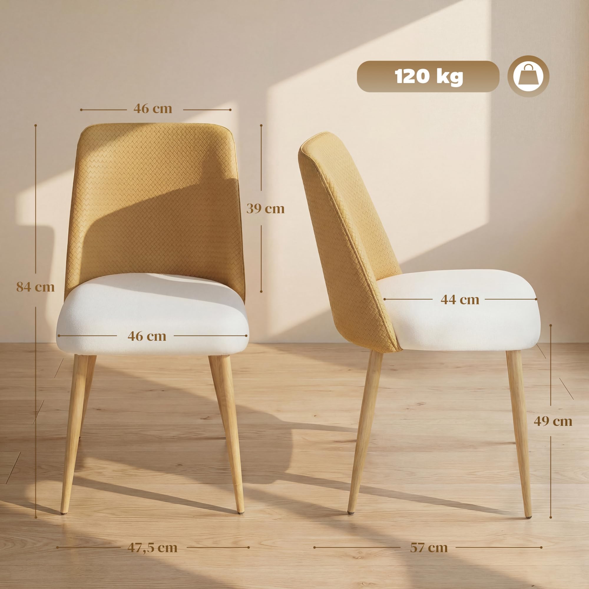 HOMCOM Juego de 2 Sillas de Comedor, Sillas de Cocina con Respaldo de PU de Imitación Ratán, Asiento Acolchado, Patas de Acero, para Salón, Marrón y Beige