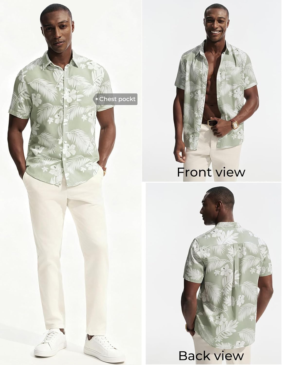 PJ PAUL JONES Mens Hawaiian Shirt Short Sleeve Button Down Shirts Casual Tropical Floral Summer Beach Vacation Shirts - Image 3