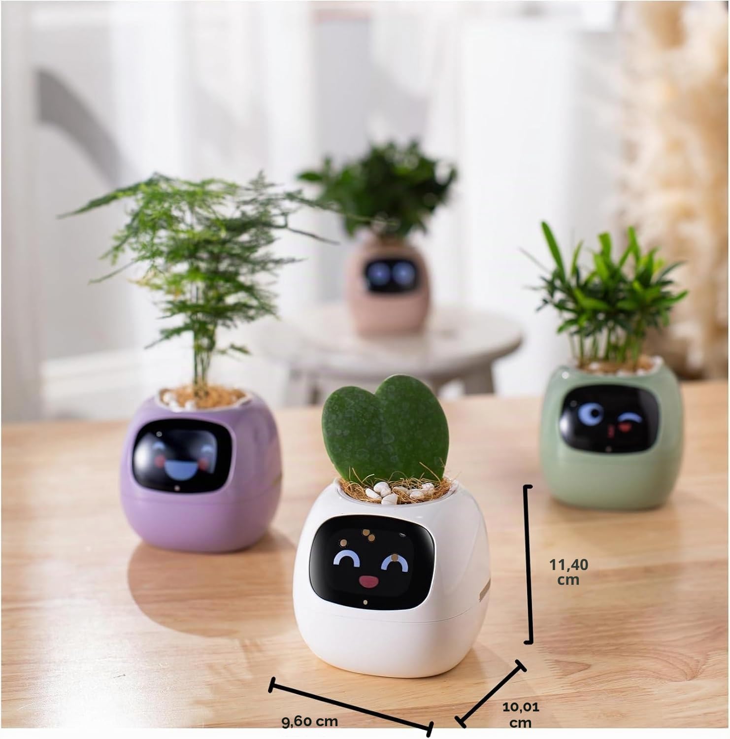 PLANTSIO Ivy - Vaso da fiori intelligente per la decorazione della casa, ideale per la casa, per la scrivania, idea regalo, per la cura delle piante, con emoji e amici animali domestici (Bianco latte)