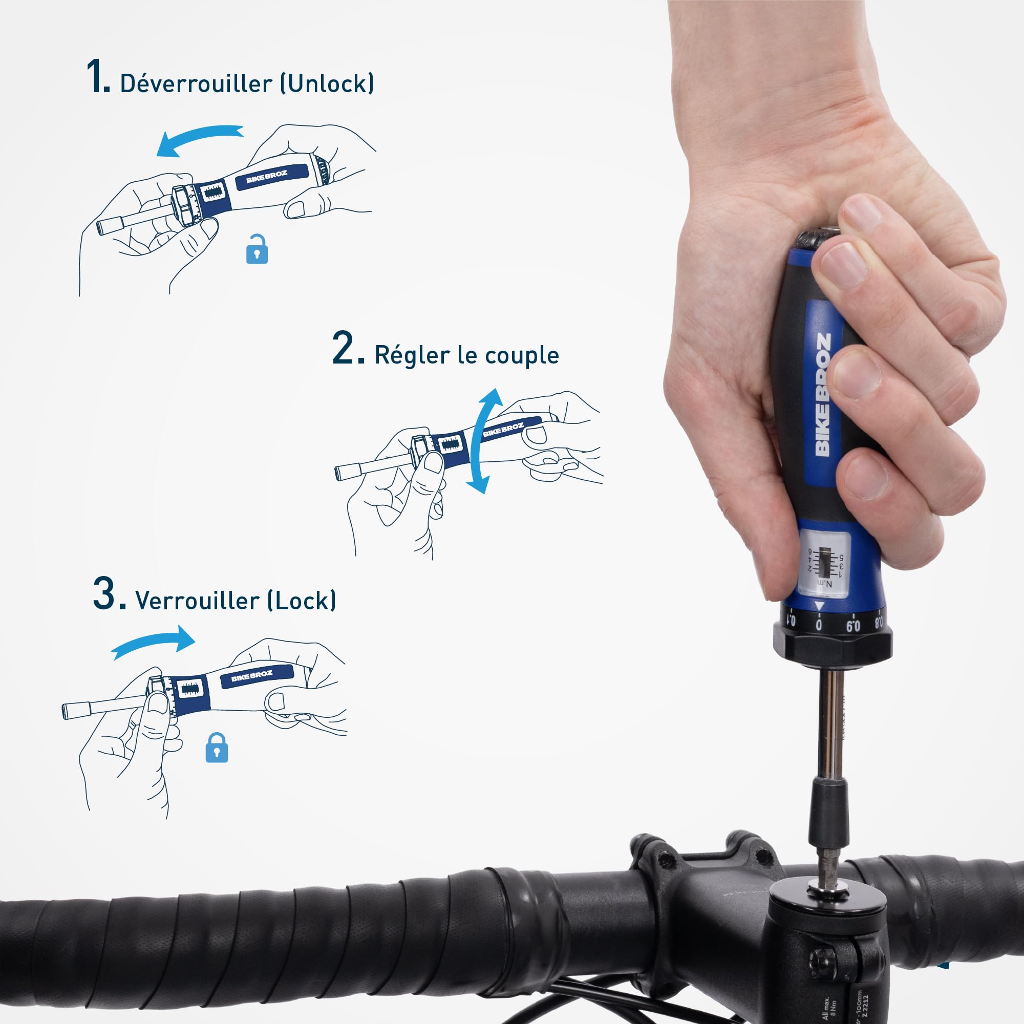 81664 Clé dynamométrique pour réparation de vélo et autres 1/4" Tournevis dynamométrique avec porte-embout et raccord droit 1-6 Nm | 70001