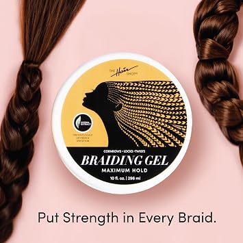 The Hair Shop Braiding Gel, Maximum Extreme Hold to Smooth & Tame Frizz, Made w/Herbal Leaf Extract for No Flakes or Drying, Adds Shine & Holds Braids, Locks, Cornrows, Twists (10 fl oz)