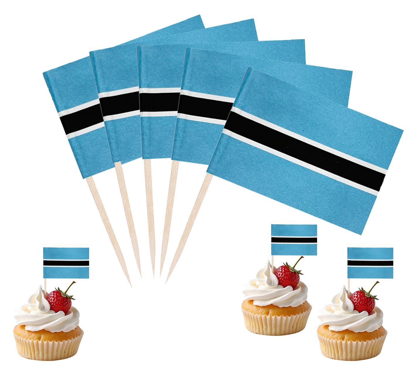 JBSJBS Botswana Flag Botswana Cupcake Topper Flags Banner Mini Small Botswanaese Toothpick Stick Flags Cake Party Festival Theme Decorations(100Pcs) — image 1