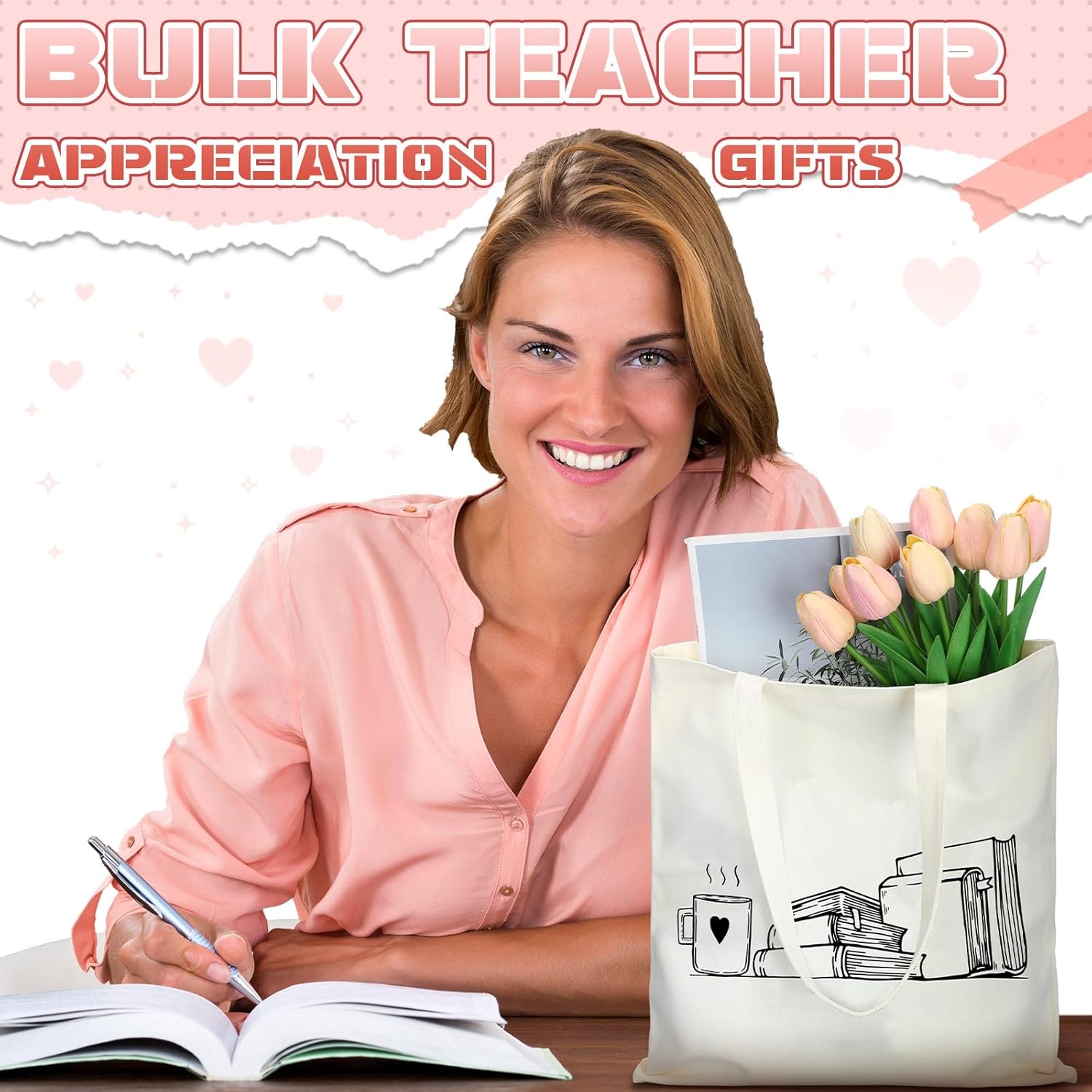 Sweetude 8 Pcs Book Lovers Club Gifts Bulk Canvas Tote Bags Bookish Librarian Reader Gift for Women Teacher(Basic Style) - Image 4