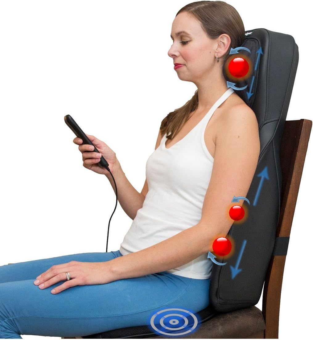Neck and Back Massager with Heat - Kneading Shiatsu Massager - Chair Seat Massager for Full Back and Neck - Vibrating Seat Cushion - Massages Neck, Shoulders, Back, Bottom on Chair
