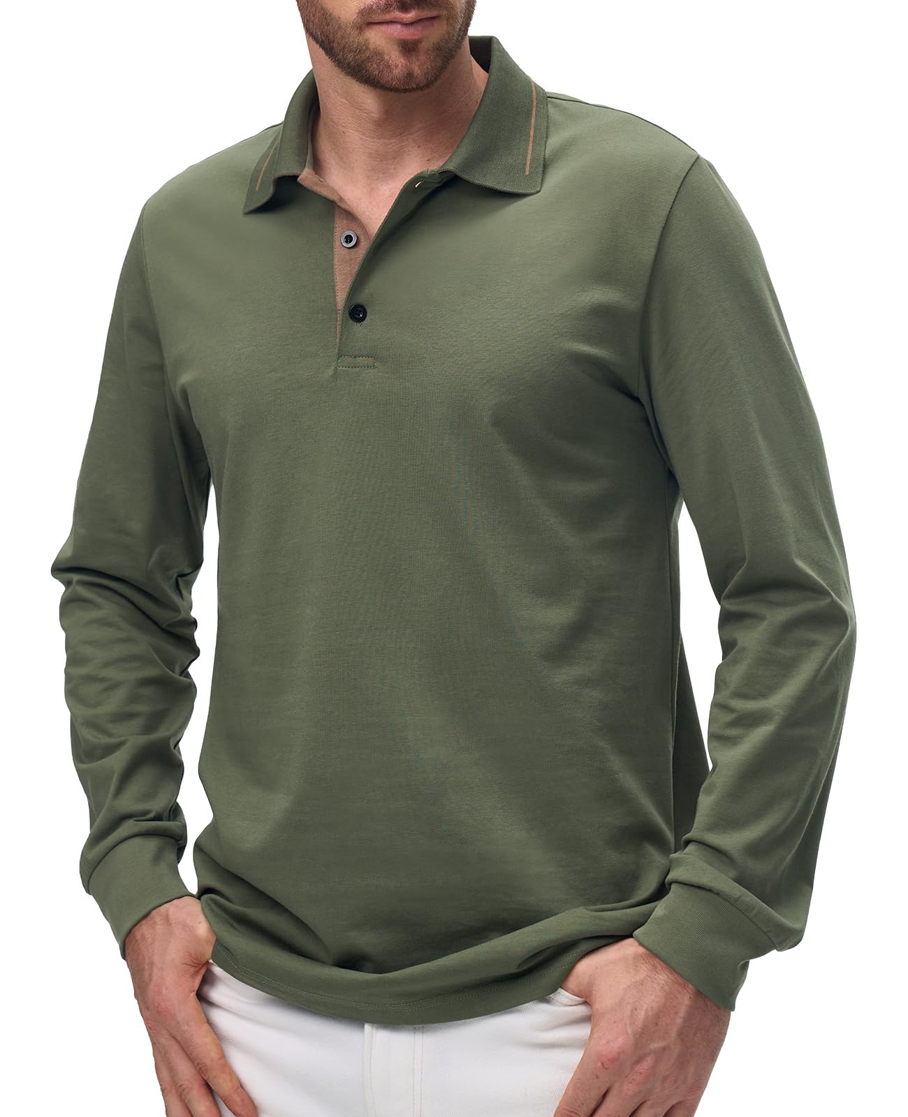 Comilaka Uomo Polo Casual Manica Lunga Poloshirt Top Golf Maglietta Cotone Colori a Contrasto Autunno Inverno Classico