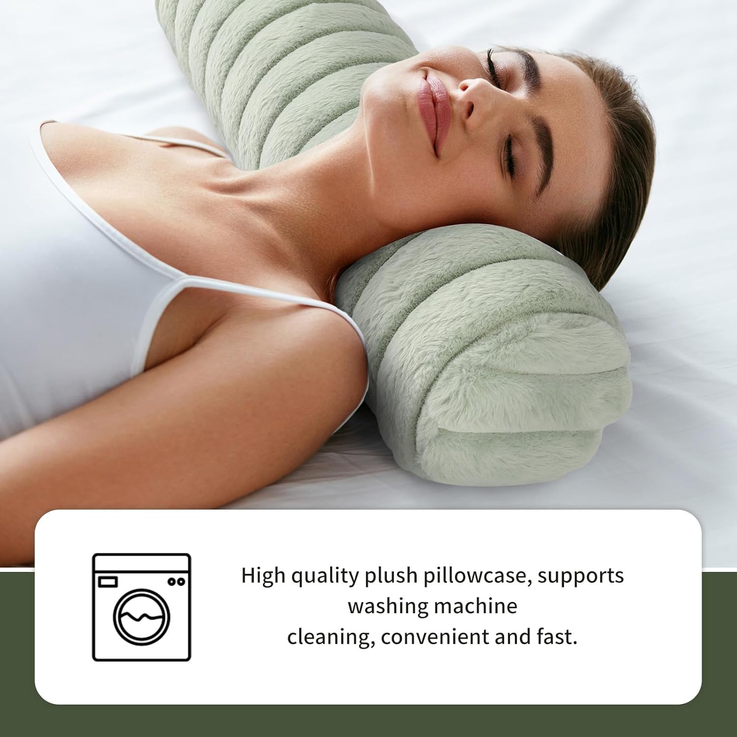 Round Cervical Roll Cylinder Bolster Pillow, Cervical Neck Roll Sponge Pillow, Faux Fur Cylinder Pillows, Neck Pillow for Sleeping for Head, Neck, Back, and Legs (Pink) - Image 6