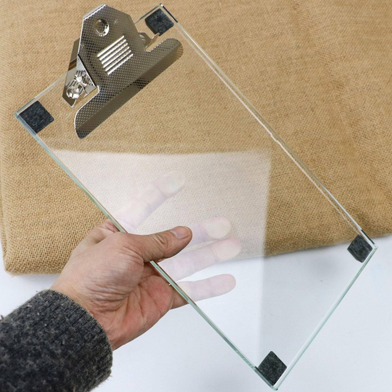 Plataforma de Recubrimiento de Vidrio de Laboratorio, Placa Preparadora de Película Húmeda con Clip de Fijación Metálico, Espesor 8 mm y Base Antideslizante, Rascador de Vidrio para Películas 23*34cm