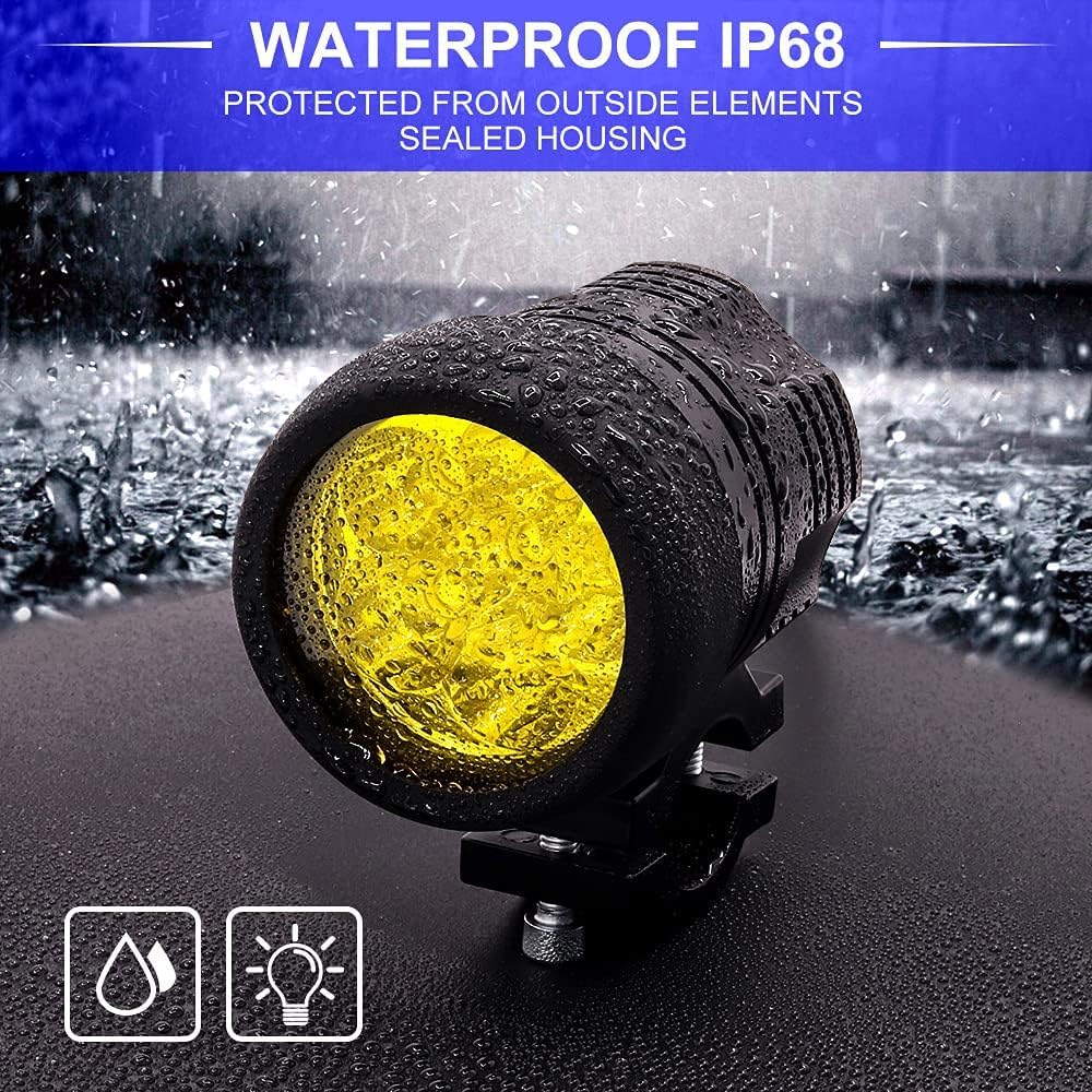 Luces auxiliares para motocicleta Proyector delantero 12V 24V Faros antiniebla LED con lente amarilla, 2PCS 60W Faros delanteros de motocicleta para scooters Coche Camión Barco ATV SUV