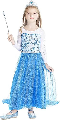 Miniatura 2 de Eledobby Elsa - Disfraz de princesa para niñas reina de la nieve vestidos elegantes de princesa The Frozen Cosplay Cosplay ropa de Halloween con
