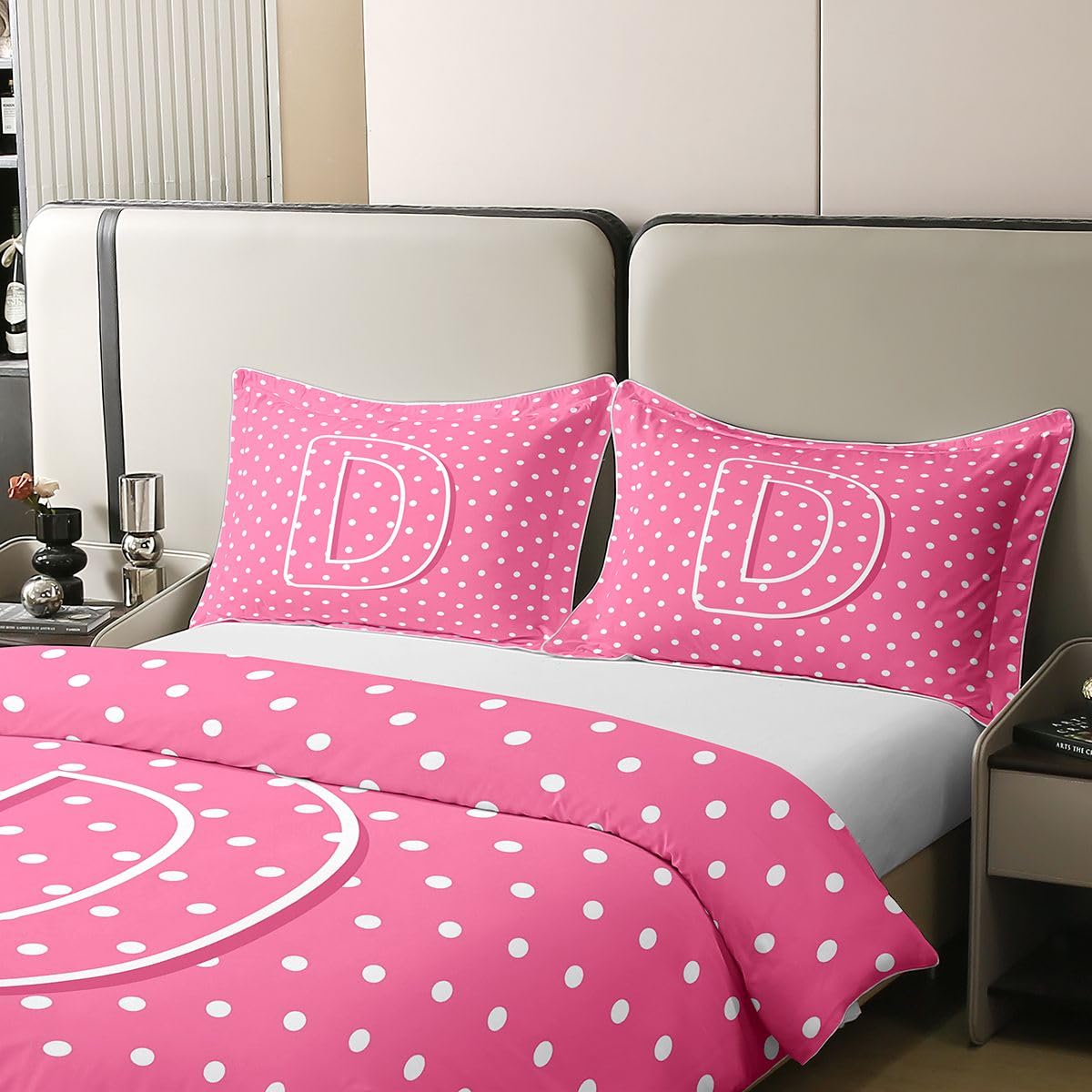 Homemissing Polka Dots Initial D 100% Baumwolle Bettwäsche Set 155x220cm