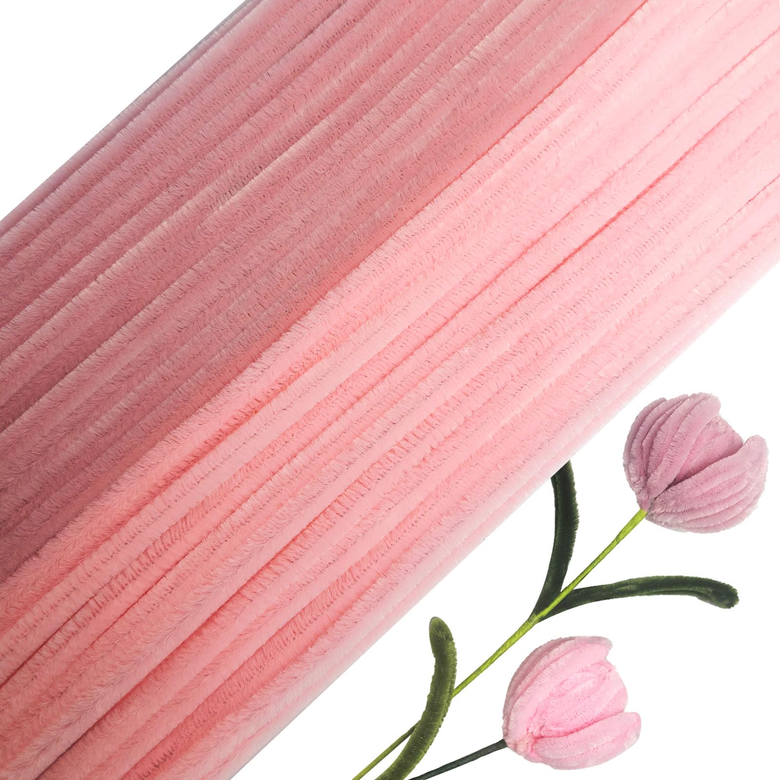 FANGZIDM 200PCS Craft Pipe Cleaners Pink High Density 300x6mm for Creative DIY Decorations