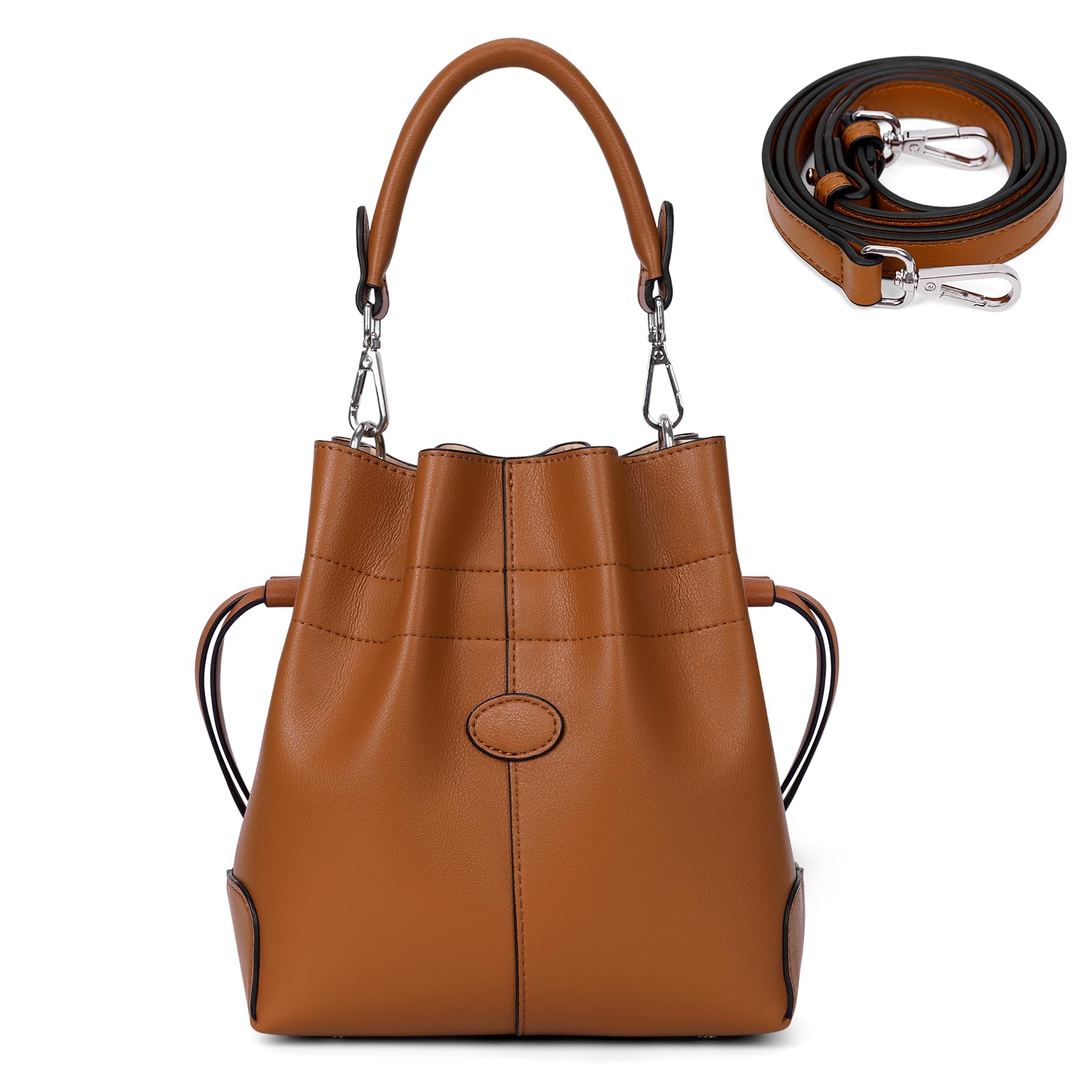 CHAMAIRLeather Bucket Bag Ladies Handbags Shoulder bags for Women Crossbody Bag with Adjustable Strap Drawstring Tote Handbag for Work Shopping Daily