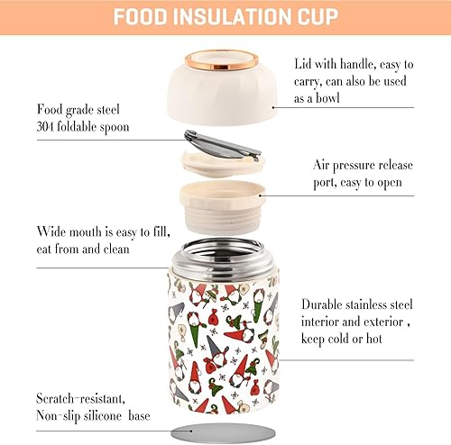 Miniatura 4 de MCHIVER Christmas Gnome Trees Food Jar with Spoon Stainless Steel Vacuum Insulated Food Container 17 oz Soup Thermos for Adults