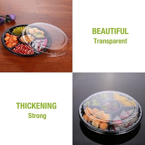 Miniatura 3 de Paquete de 30 bandejas de plástico para servir aperitivos con tapa, plato de frutas dividido redondo desechable, bandejas de alimentos para