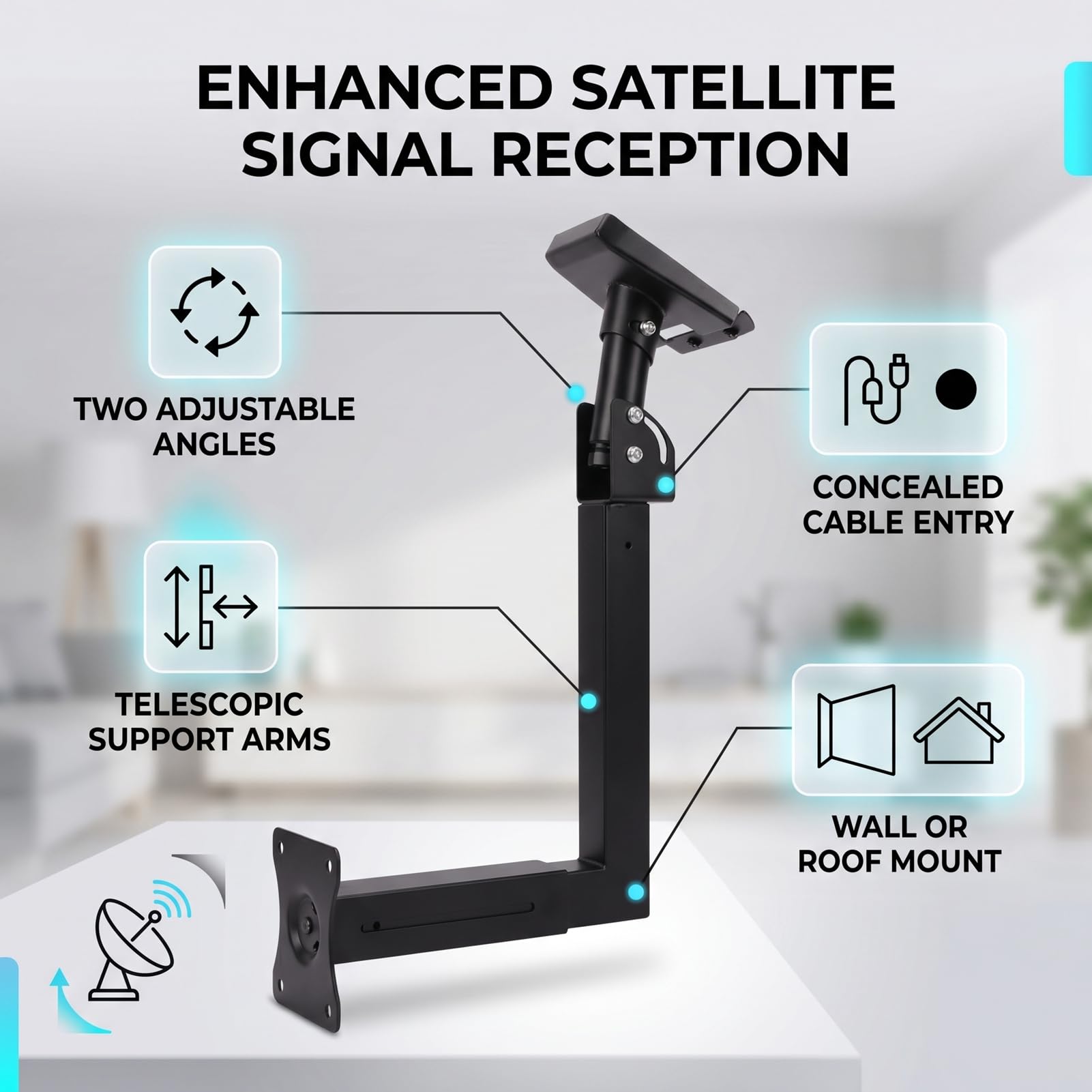 Support Mural Télescopique pour Antenne Parabolique, Support Rotatif Réglable Extensible, Adaptateur de Tuyau Mural et de Toit, Points D'accès Câble pour Standard 4 4X Gen 3