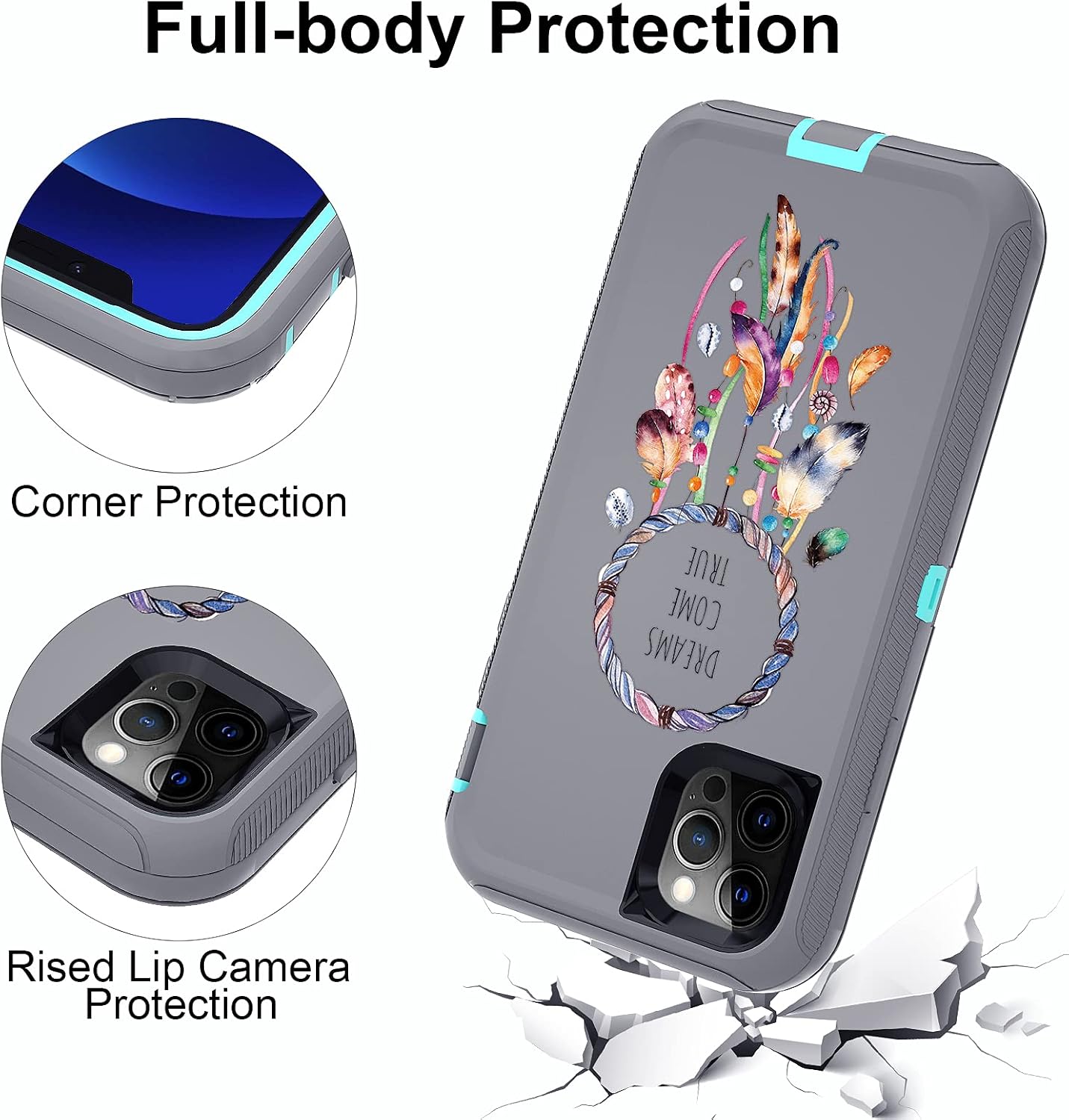 ACAGET Case for iPhone 12 Pro Max Cover Heavy Duty Protective Armor Shockproof Phone Case Color Paint Dual Layer Rubber TPU + PC Bumper with Anti-Dust Plug Cases for iPhone 12 Pro Max Green/Grey 6.7"