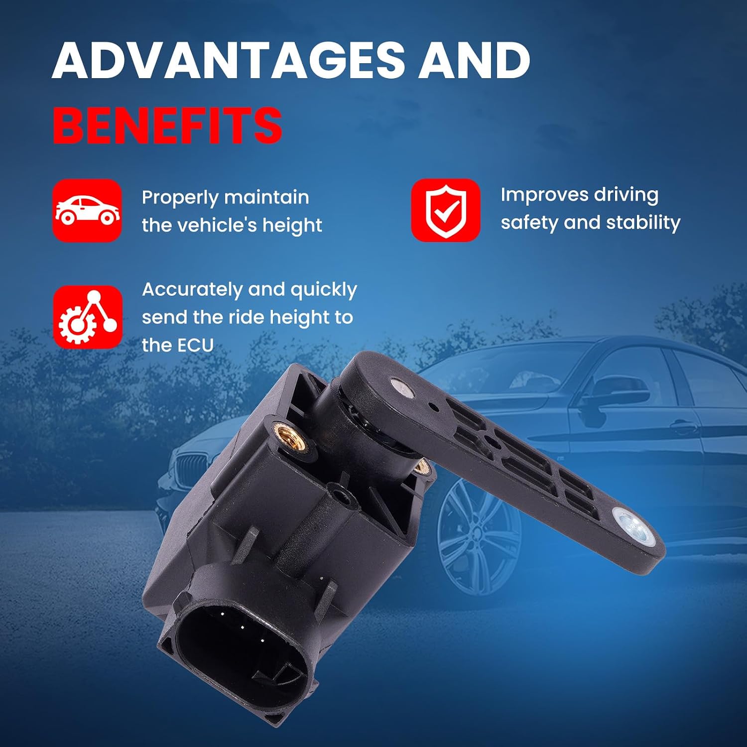 MOCA 4 Front Rear Height Level Sensor Fit for 2007-2011 for Mercedes-Benz CLS550 5.5L/ CLS63 AMG 6.3L, 2007-2009 for E500/ E550 5.5L, 07-11 for Mercedes-Benz ML63 AMG 6.3L, 01-04 for SLK320 3.2L