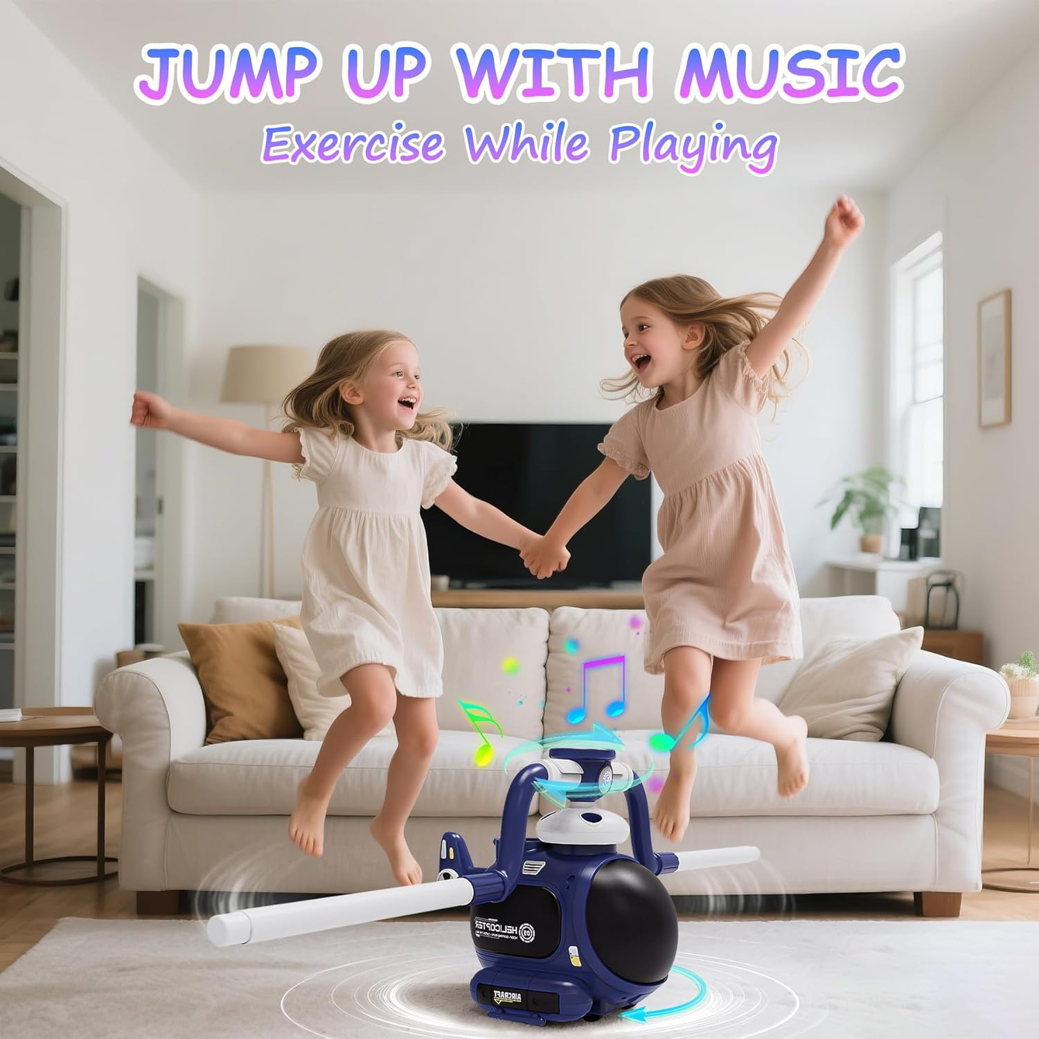 4-in-1 Music Jumping Toy Car,Dual Rotating Poles for Jumping & Dodging,Auto Flying Disc Launcher with Catching Net,Spinning Pole for Ring Toss,Kids outdoor toys,Games for Kids Boys and Girls (Blue)