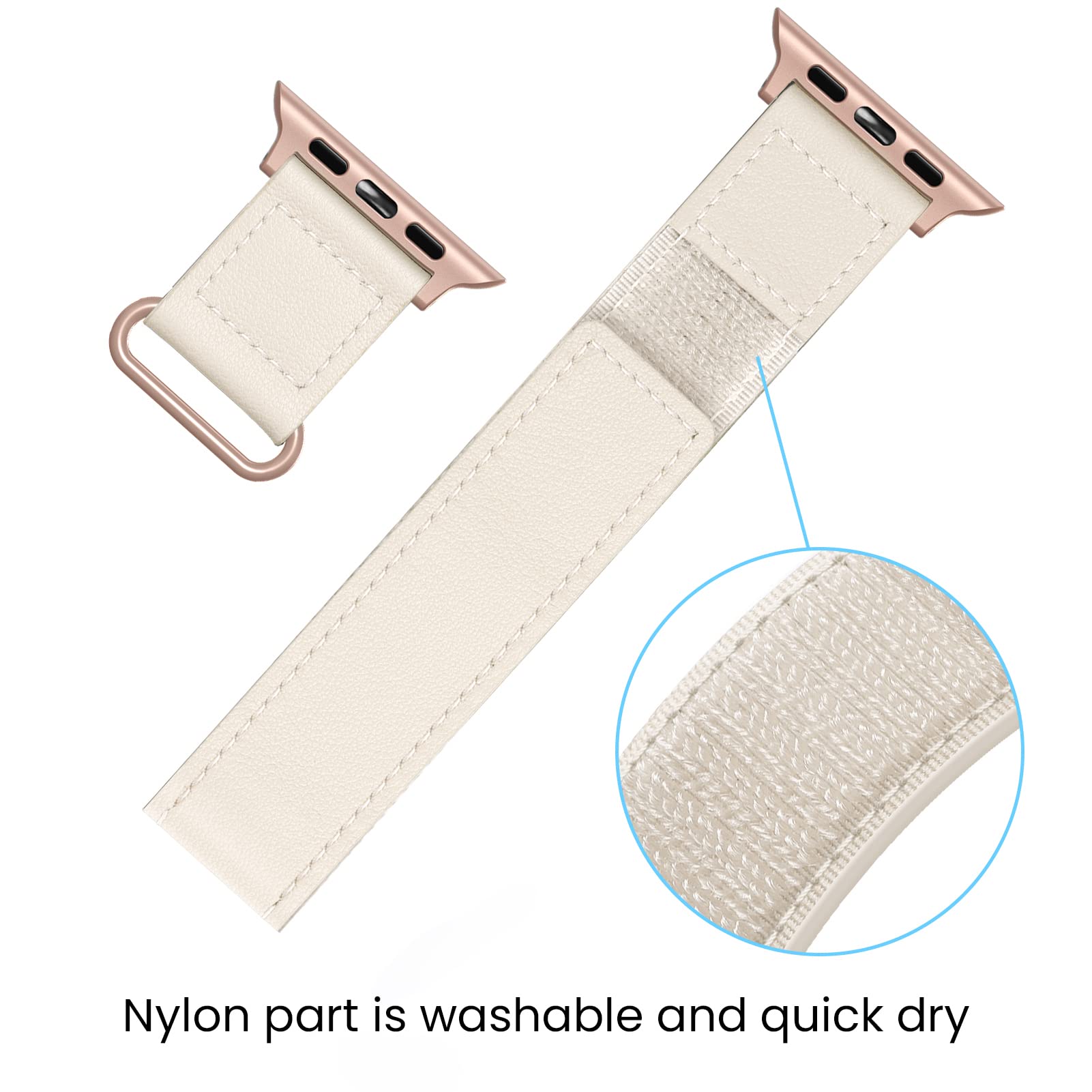 YAXIN Genuine Leather Band Compatible with Apple Watch Band 38mm 40mm 41mm 42mm 44mm 45mm Women Men, Soft Nylon Wristbands with Woven Loop Designer Replacement Strap for iWatch Series 7/6/5/4/3/2/1/SE