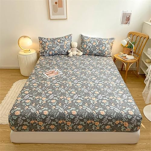 Funda de colchón de algodón con estampado floral, sábana de algodón de tamaño individual Queen King con elástico (color D, tamaño 70.9 x 78.7 x