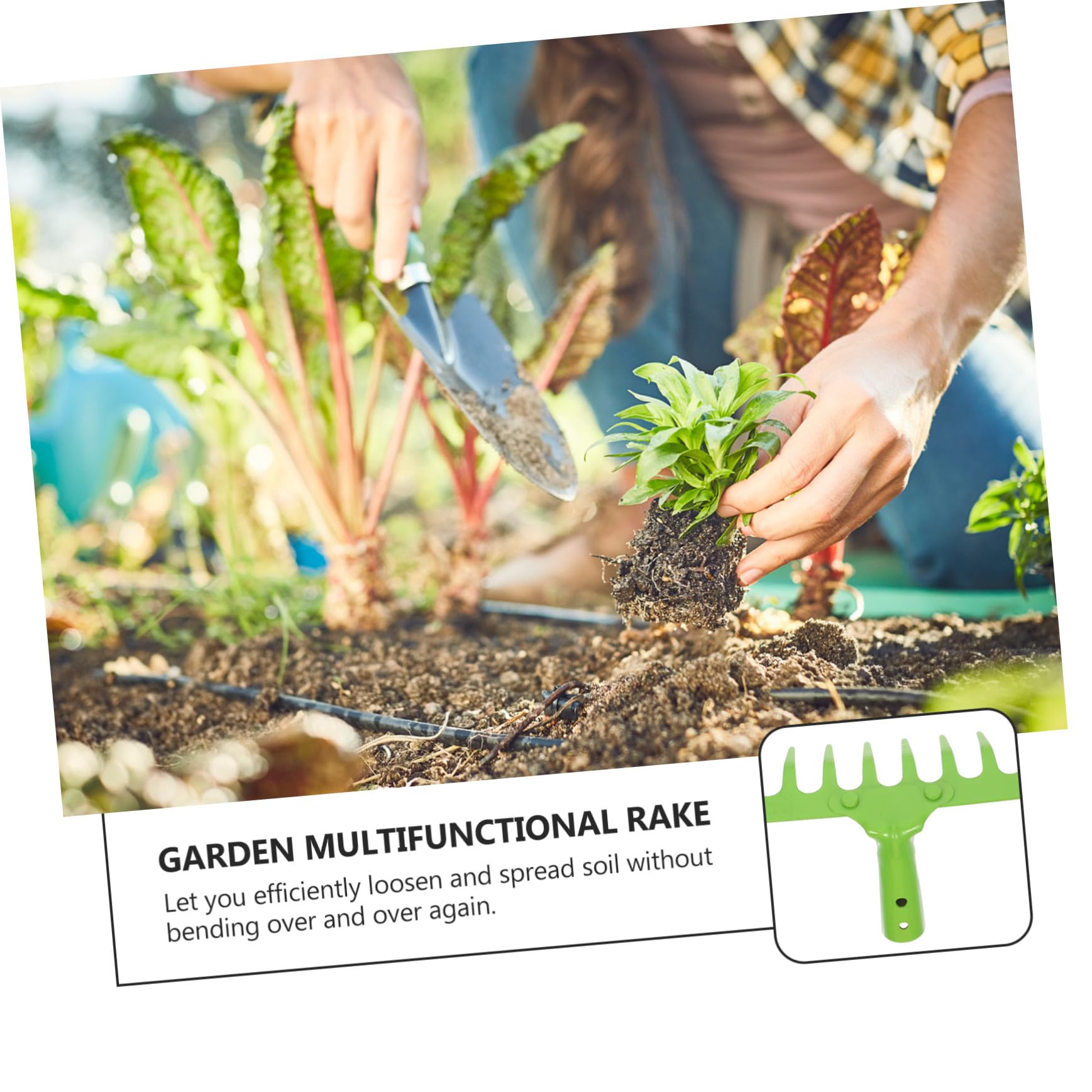 Multifunktionaler Gartenrechen Handrechen Bodenlockerungsrechen aus Mittelgekohltem Stahl für Rasenpflege und Unkrautentfernung im Garten