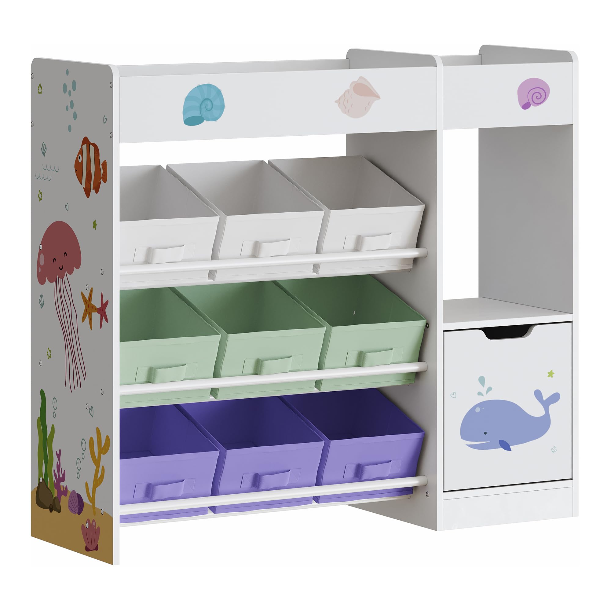 [en.casa] Estantería Infantil Søndreland Librería con Motivos Infantiles con Cajas Plegables y Compartimentos Dormitorio para Niños Habitación Infantil 80 x 90 x 30 cm - Aqua Dream