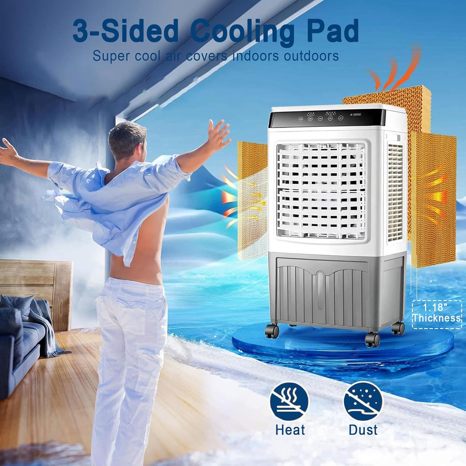 Refroidisseur d'air par évaporation avec réservoir d'eau, climatiseur portable avec 3 vitesses, minuterie 12 h, ventilateur de refroidissement pour garage, usage commercial, climatisation industrielle