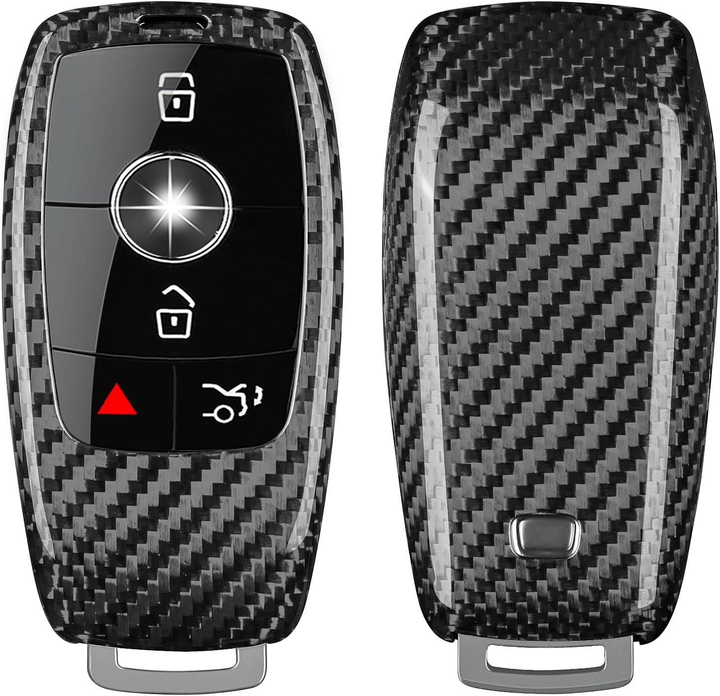 T-Carbon Real Glass Fiber Key Fob Cover for Mercedes Benz, Key Fob Protector Fits for Mercedes-Benz A-Class C-Class G-Class 2019-2021 E-Class 2017-2021 S-Class 2018-2021 Remote Key Case (Silver Black)