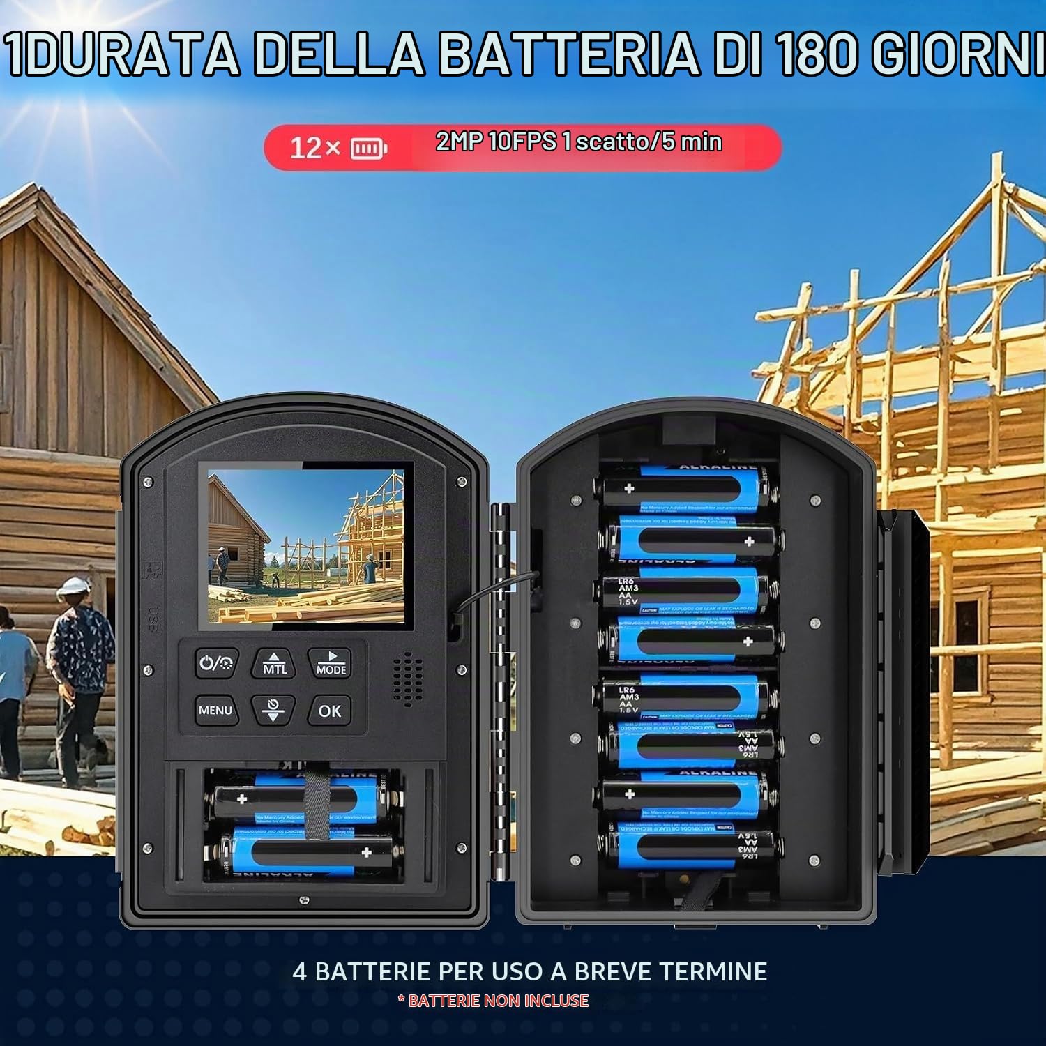 Fotocamera Time Lapse con Posizionamento Infrarosso e Luce LED, 180 Giorni di Riprese, Video e Foto 1080P AVI per Costruzione Outdoor，Crescita Delle Piante, Disegno, Paesaggio (Scheda TF 64GB)