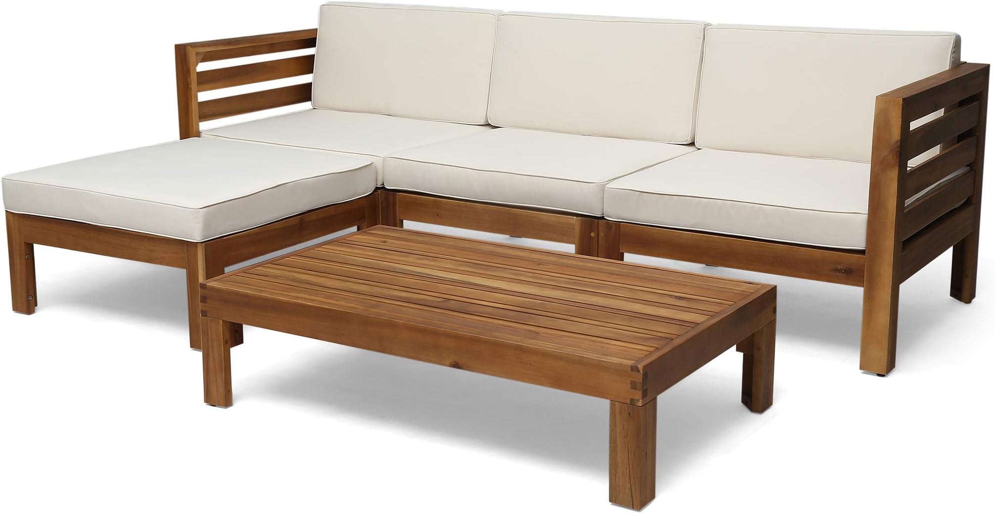 Great Deal Furniture Alice Outdoor アカシア木製ソファ5点セット チーク材とベージュ