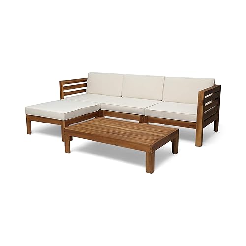 Alice Outdoor 5 Piece Acacia Wood Sofa Set, Teak Finish,