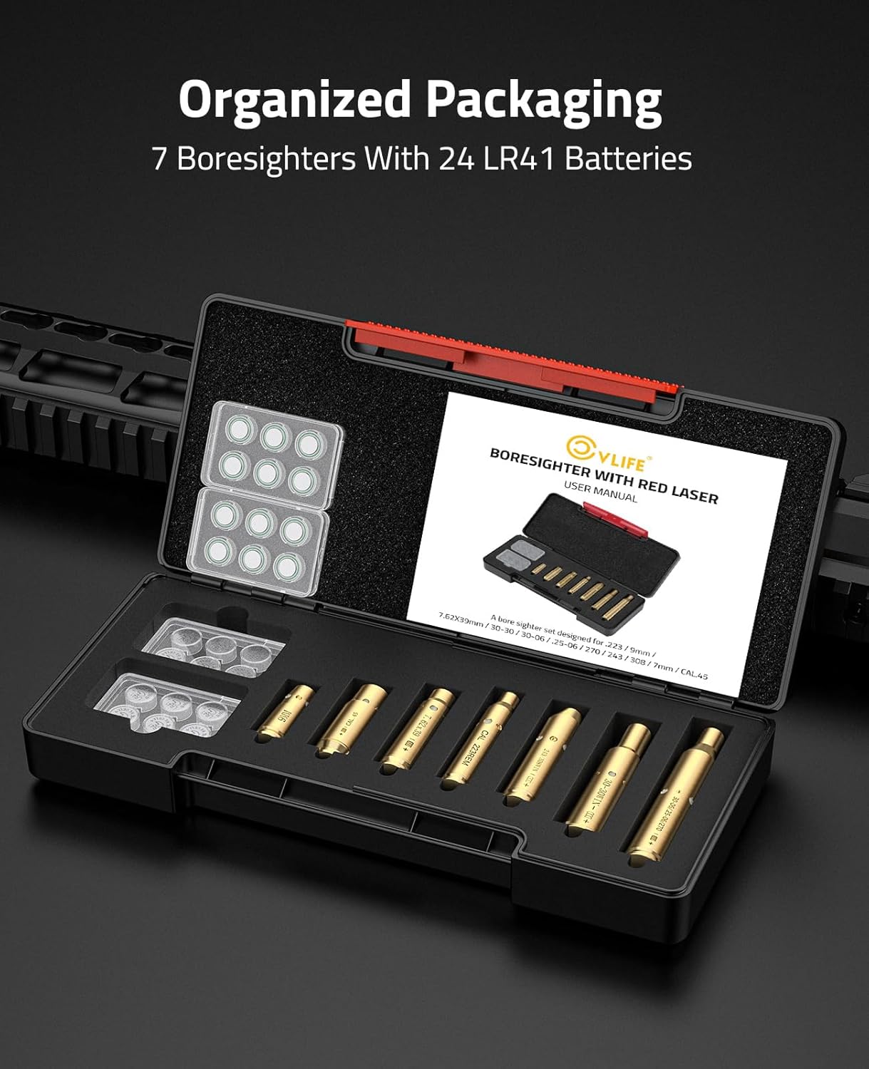 CVLIFE Bore Sight Laser for Cal.223/5.56MM/9MM/7.62X39MM/30-30/30-06/.243/308/.45acp Caliber for Scope Brass Bore Sighter Kit for Hunting with Batteries (Specific Chamber Type)