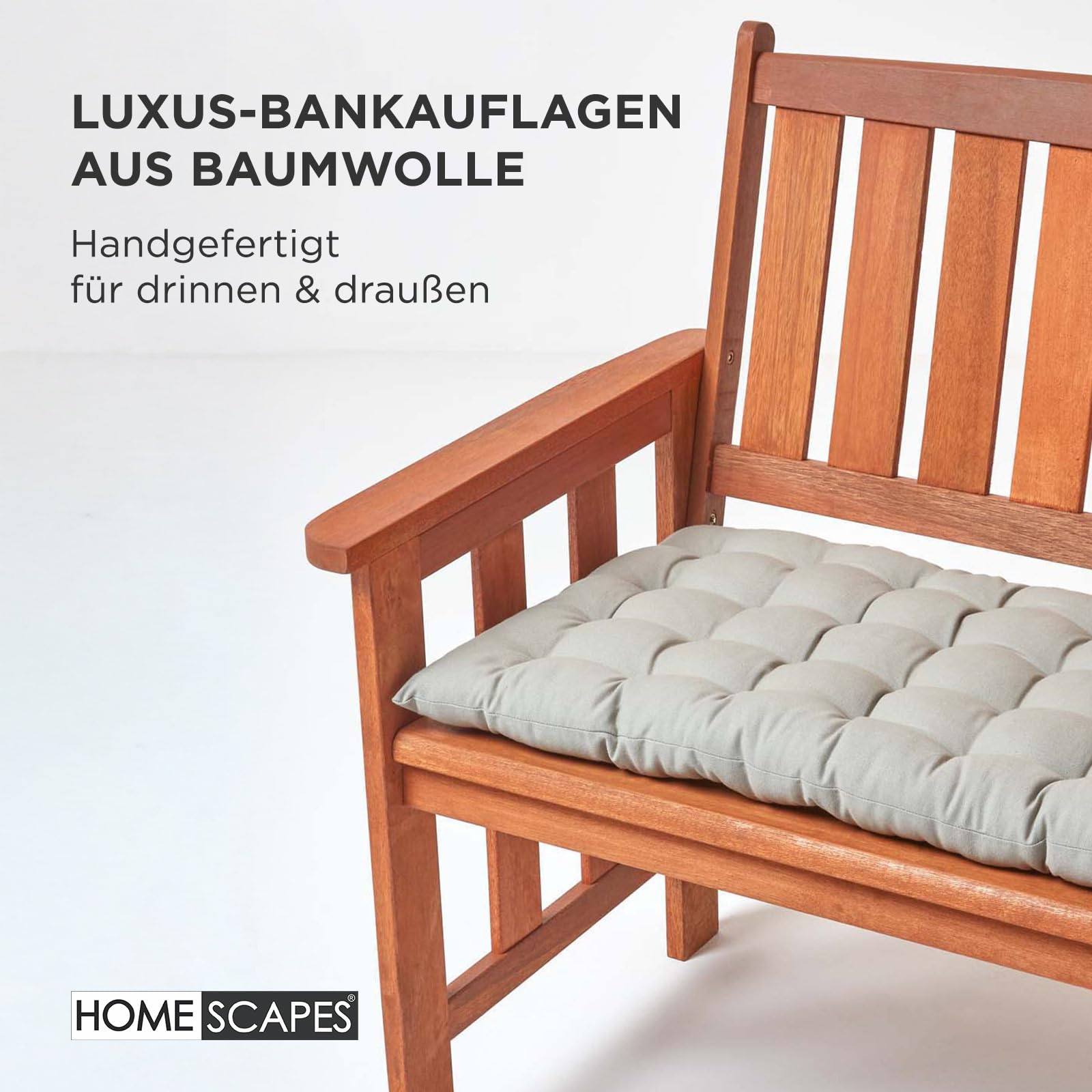 Homescapes Bankauflage 2-Sitzer grau – Sitzkissen Bank Outdoor/Indoor, Oeko-TEX-Zertifiziert, Sitzauflage waschbar für Gartenbank & Sitzbank, 108x42 cm