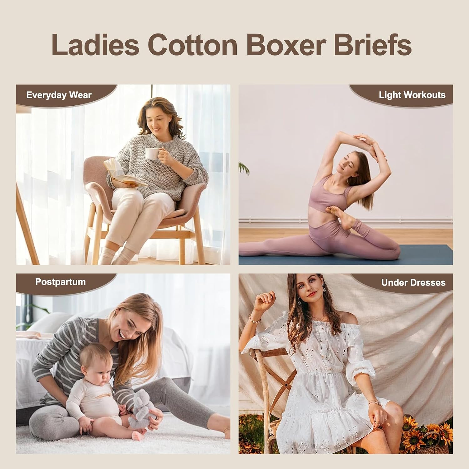 Women's Cotton Boyshorts 5-Pack Mid Rise Boxers Briefs Full Coverage Soft No-Roll Underwear (S-3XL)