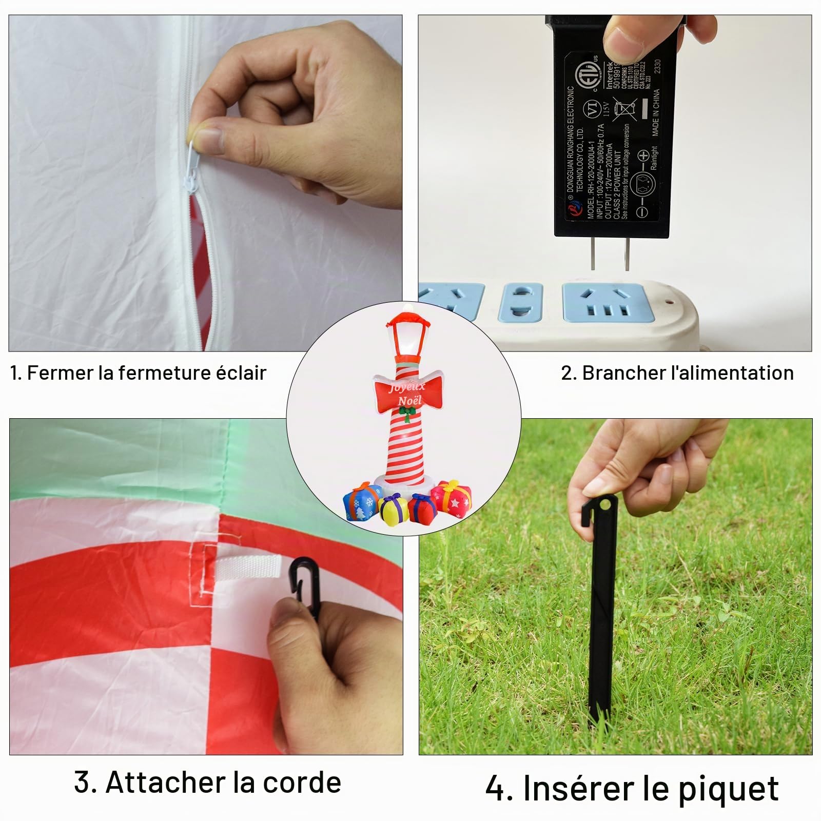 Phare de Noël gonflable de 8,1 pieds avec boîtes cadeaux, décorations de cour de Noël gonflables, avec lumières LED pour décoration de pelouse de vacances