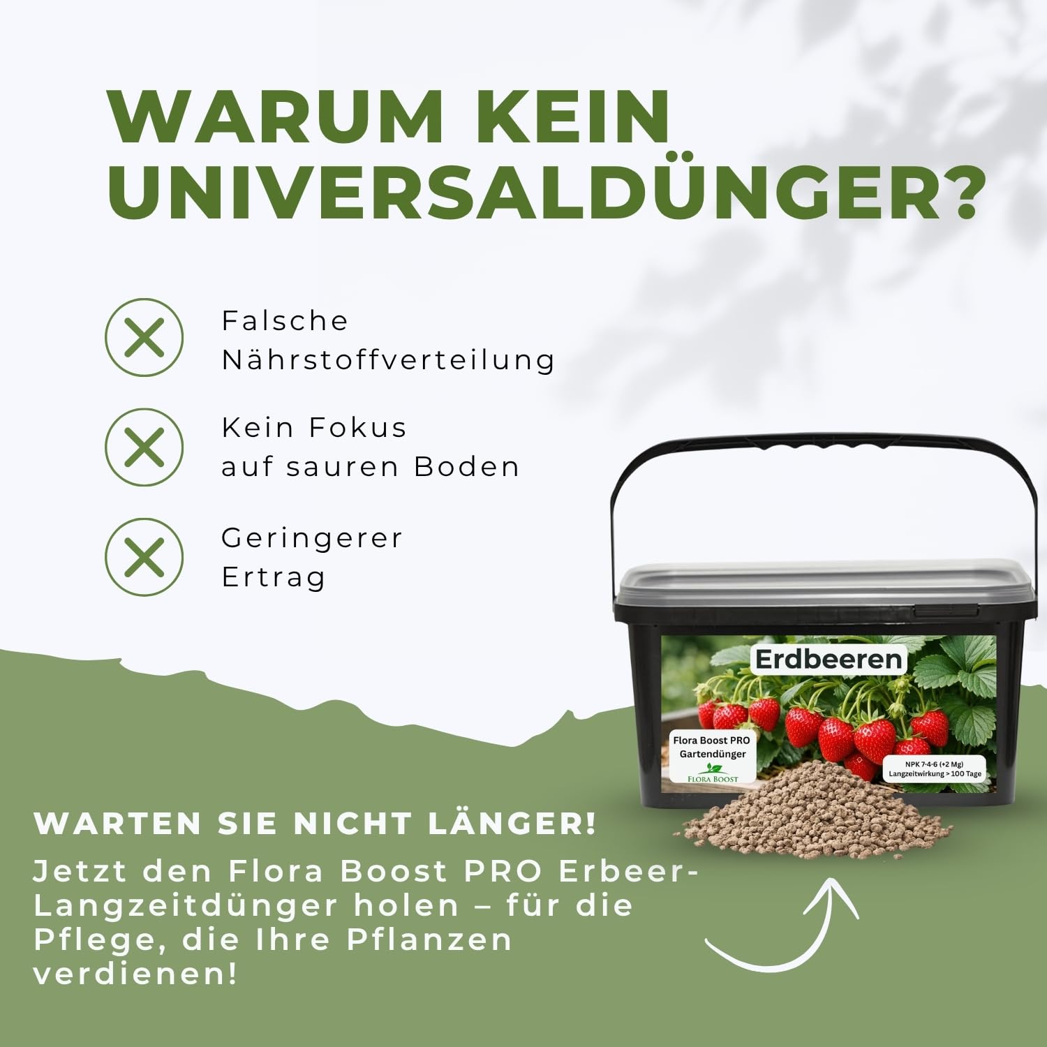 Flora Boost PRO Erdbeer Dünger Langzeitwirkung 5 kg I NPK 7-4-6 Granulat für Erdbeerpflanzen I Organisch-mineralischer Beerendünger für süße Früchte, hohe Erträge & gesundes Wachstum