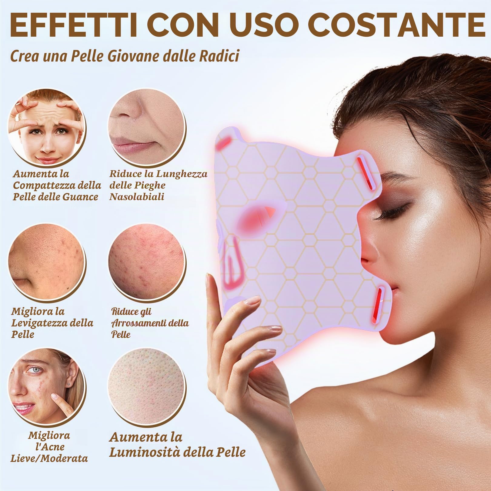 Maschera di Terapia con Luce LED per Viso, 7 Colori Terapia della Luce con Vicino Infrarosso, Dispositivo per la Cura della Pelle del Viso per Ringiovanimento della Pelle, Antirughe, Bellezza (Viola)