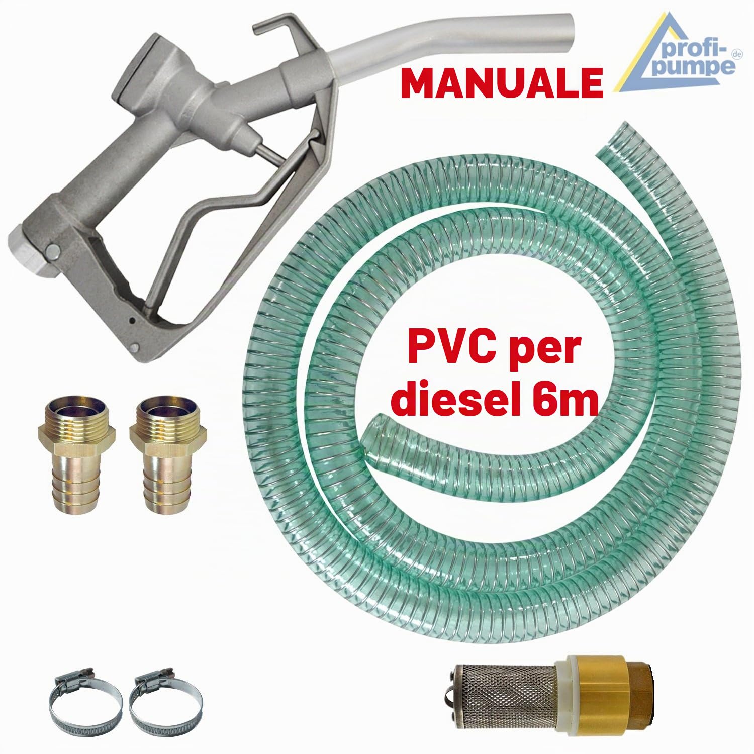 POMPA GASOLIO POMPA TRAVASO GASOLIO POMPA ASPIRAZIONE POMPA ASPIRA GASOLIO 230V con pistola erogatrice, tubo e accessori di qualità (pompa con pistola in alluminio)