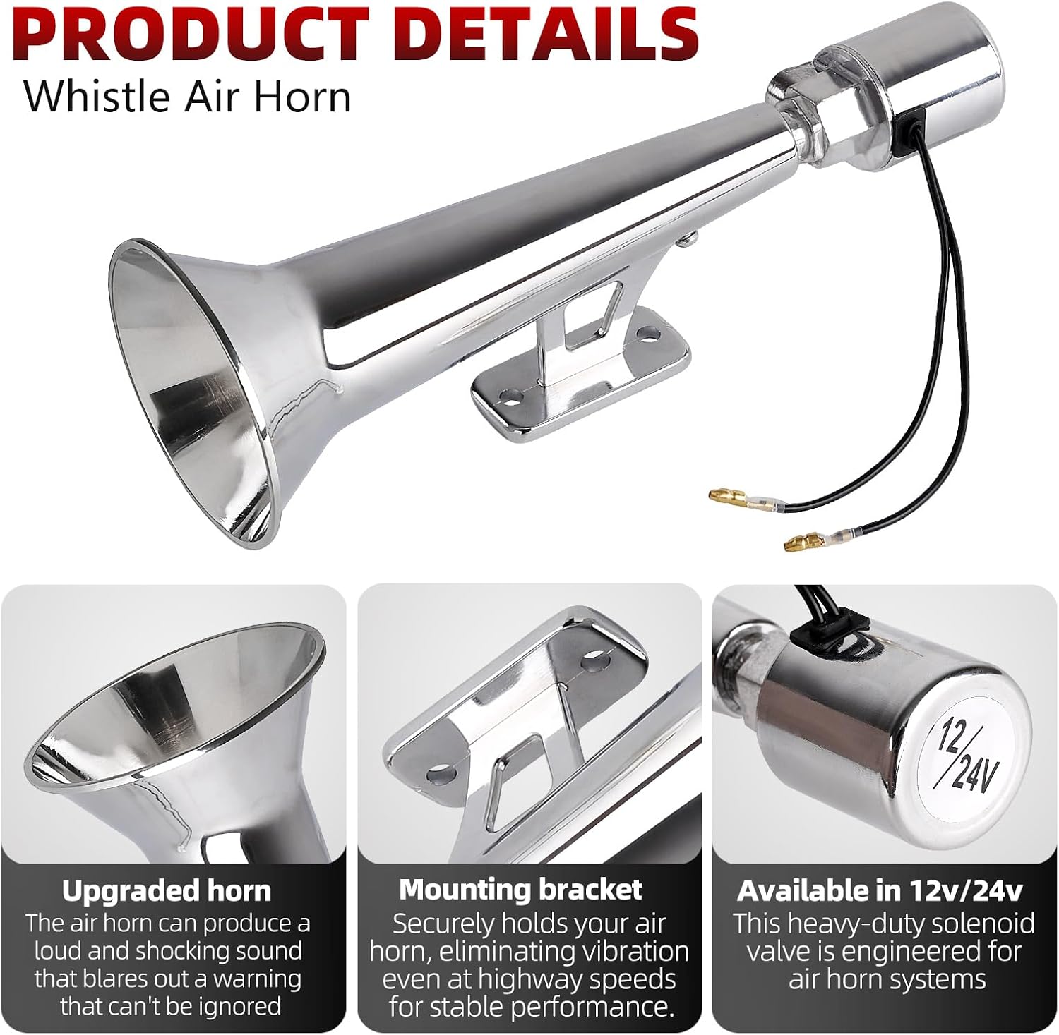 Turkish Whistle Air Horn for truck, 110dB Super Loud Universal Funny Car Horn, 12V/24V Waterproof Rustproof Modified Horn for Motorcycle, Train, SUV, ATV, Boat and Heavy Duty Vehicles