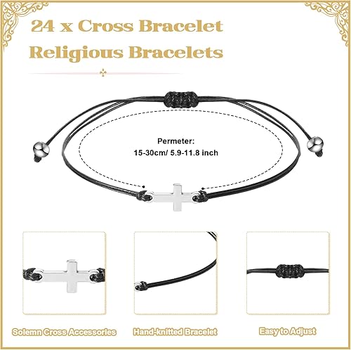 Miniatura 3 de Ecation 24 juegos de recuerdos de primera comunión para invitados, 24 piezas de rosario de madera con dedo, mini rosario de bolsillo, 24 pulseras de