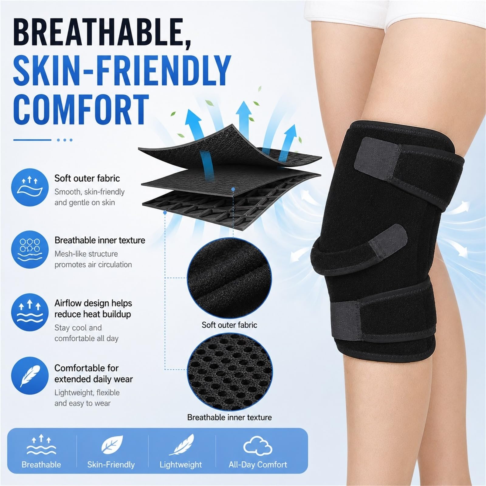 Kniebandage Herren Damen, Knieschoner bei Knieschmerzen Meniskusriss Gelenkschmerzen, Verstellbare Knieorthese mit Seitlichen Stabilisatoren & Patella-Öffnung Sport