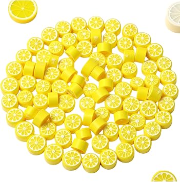 200Pcs Yellow Lemon Polymer Clay Beads Fruit Charm Beads Flat Spacer Bead Jewelry Making Supplies for Necklace Earring Bracelet Making Lemon 10mm
