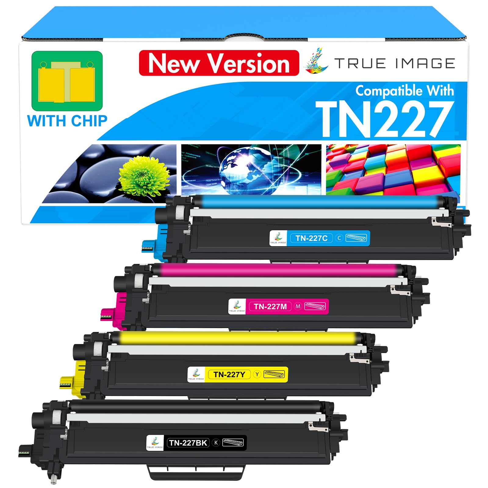 TN227 TN-227BK/C/M/Y High Yield Toner Cartridge 4 Pack: TN-223BK/C/M/Y Compatible for Brother TN223 TN-227 TN 227BK/C/M/Y 227 for HL-L3290CDW HL-L3270CDW MFC-L3770CDW HL-L3210CW MFC-L3750CDW Printer