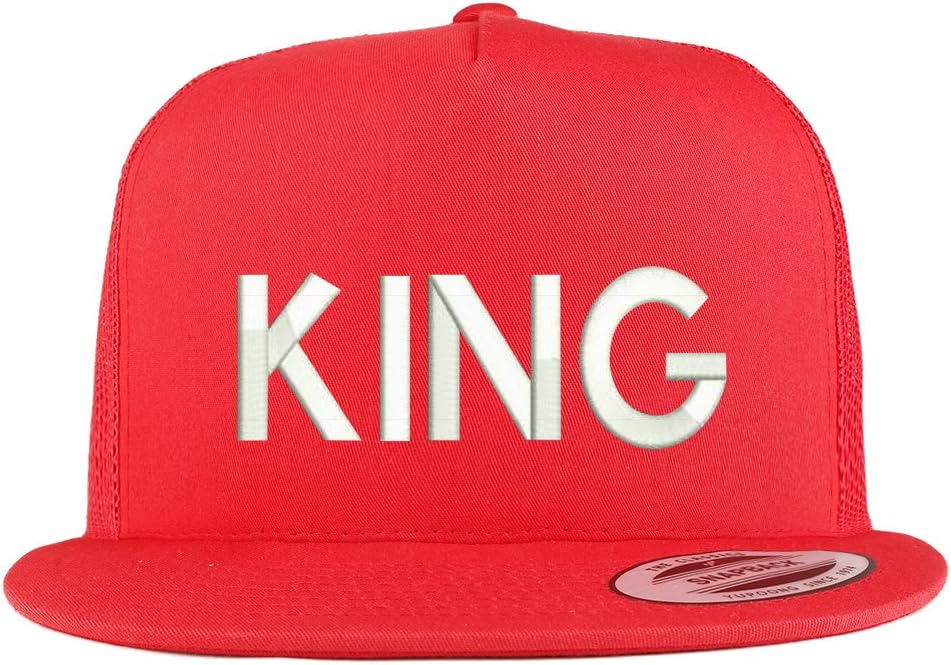 Trendy Apparel Shop King Embroidered 5 Panel Flat Bill Trucker Mesh Back Cap