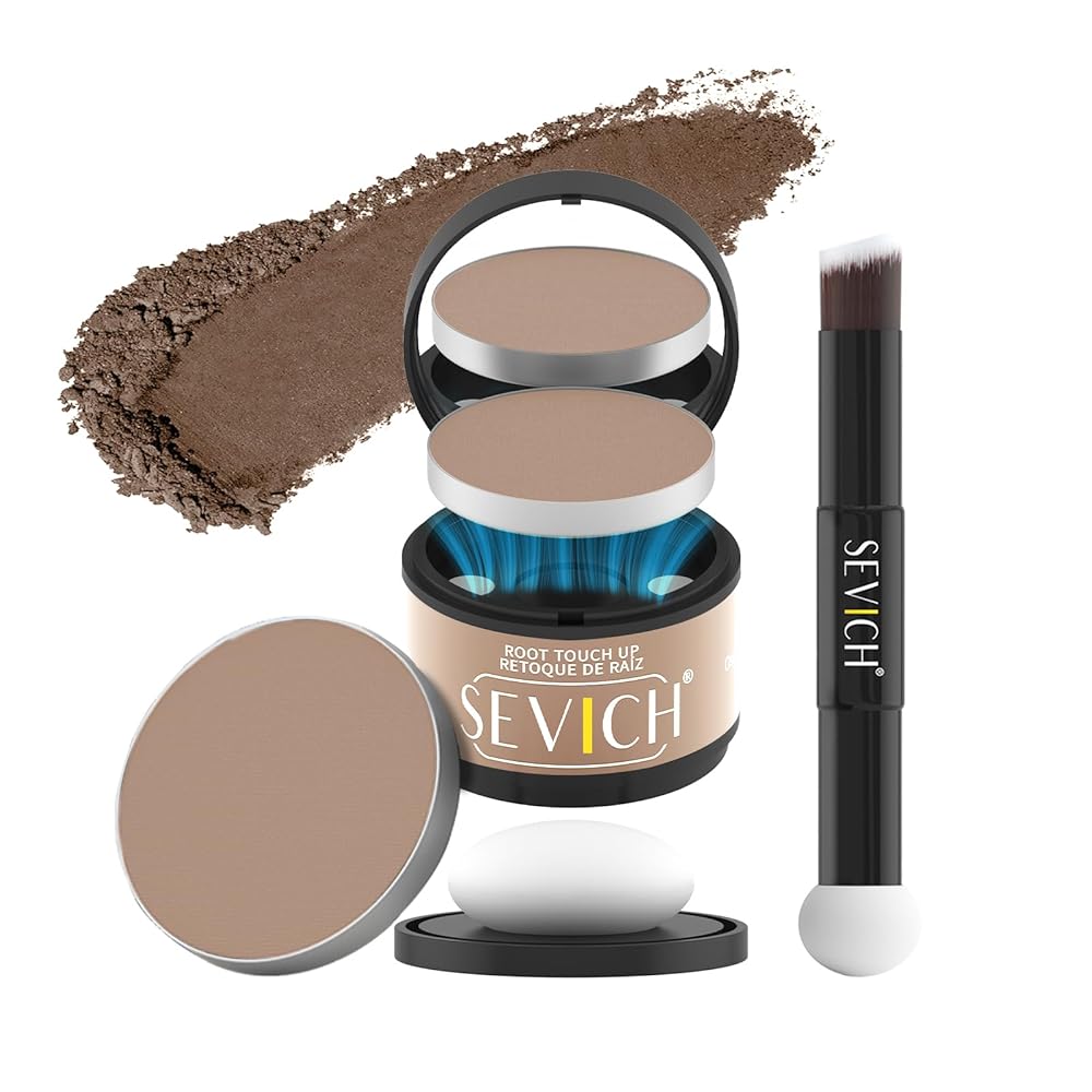 SEVICH Magnetic Hairline Powder with Brush | Refillable Root Touch Up for Sparse Hairlines & Gray Coverage | Waterproof, Sweat-Proof & Smudge-Proof | Natural & Invisible Hair Concealer (Light Brown)